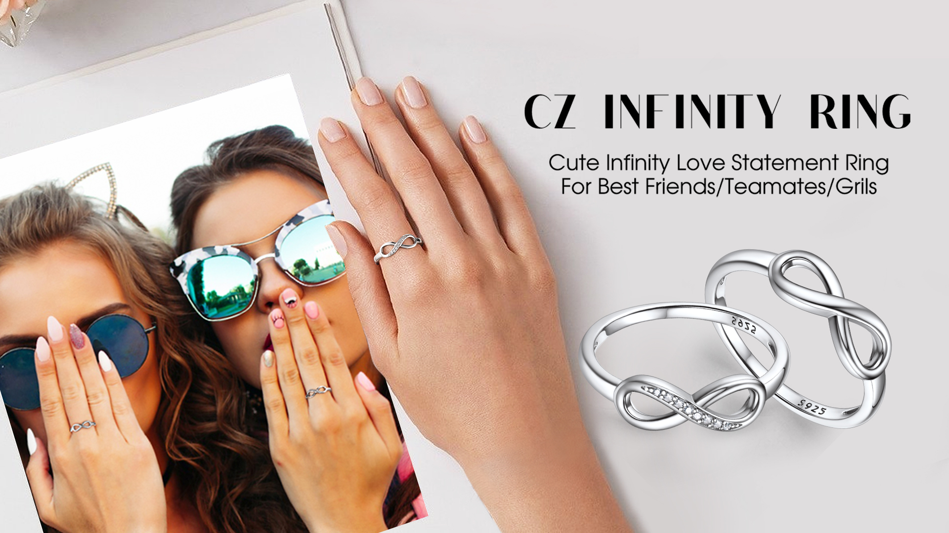 thumbnail video image 2 of Bestyle Pure 925 Sterling Silver Wedding Bands Cubic Zirconia Infinity Knot Promise Rings for Engagement Valentine's Day Gifts Size 7, 2 of 9