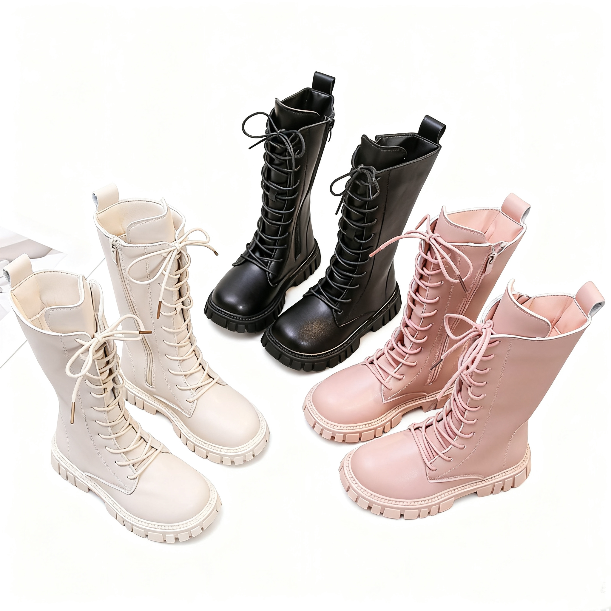 thumbnail video image 2 of CHENge Toddler Boots Girl,Girls Fashionable Flat Boots Comfortable Soft Sole Leather Children Ankle Booties For Everyday Wear(White), 2 of 7