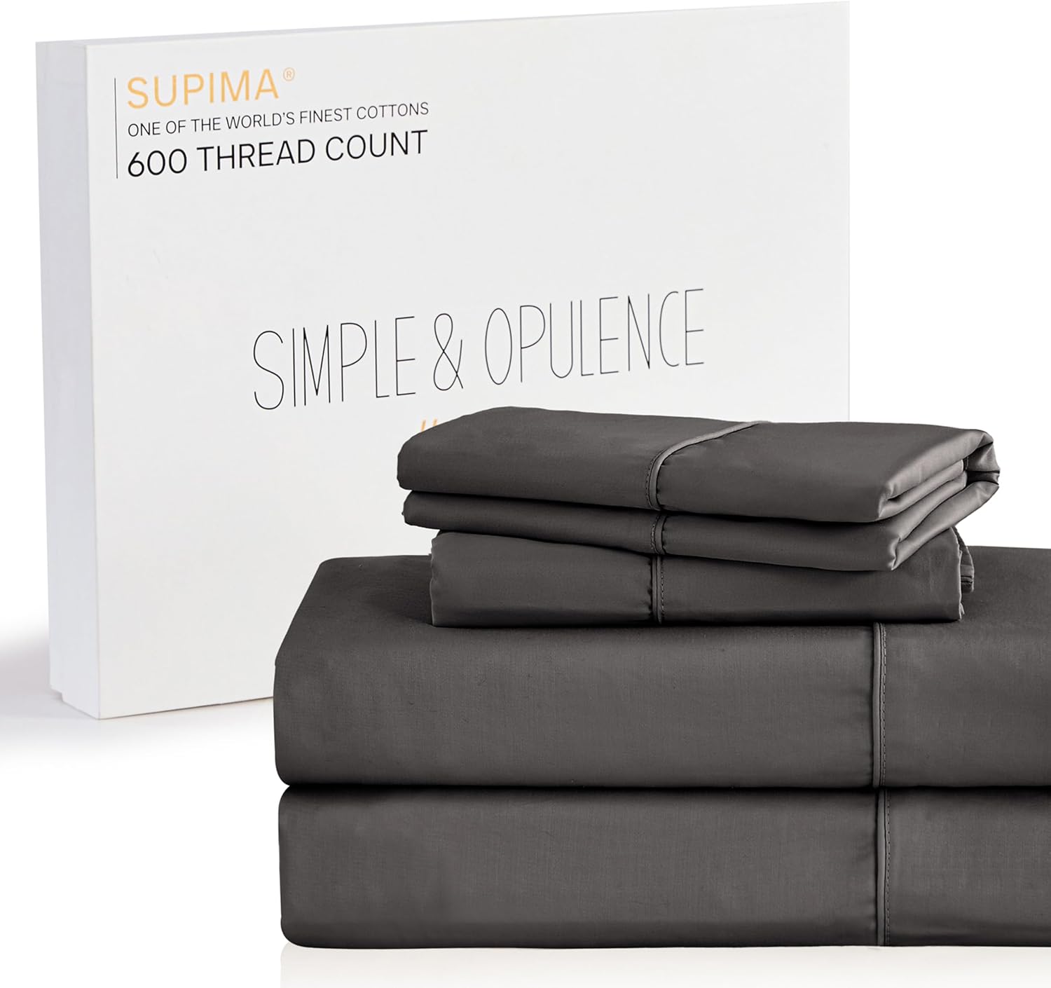 thumbnail video image 2 of Simple&Opulence 100% Supima Cotton 600 Thread Count Calking Sheets -4 Pc Long Staple Pure Soft Sateen Weave Set-16” Deep Pocket Cooling Luxury Bed Sheet with Trim Insert(Dark Grey, California King), 2 of 8