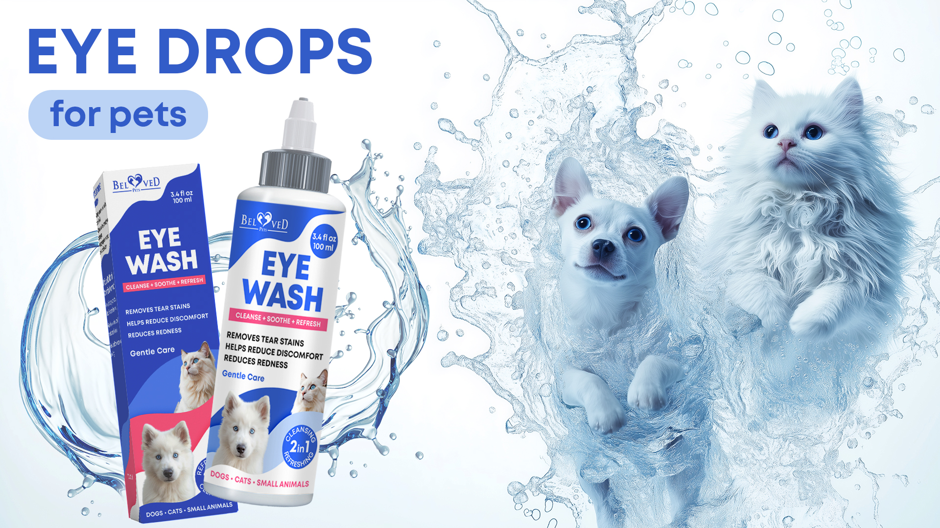 thumbnail video image 2 of Dog & Cat Eye Care Drops – Helps Clean Eyes, Rinse Away Irritants, Reduce Tear Stains & Support Moisture Comfort – Gentle Eye Wash for Pets, 2 of 6