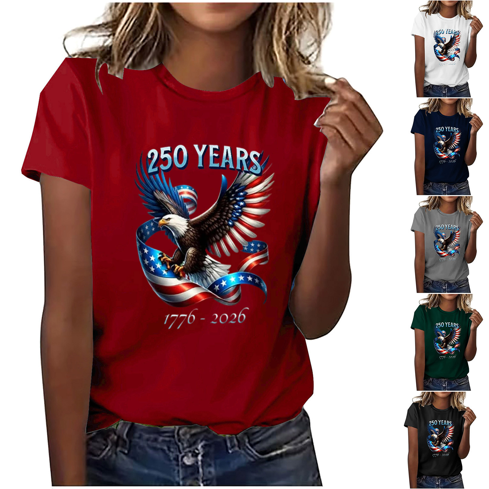 thumbnail video image 2 of Ladies USA Founding 250th Anniversary Graphic Shirt, Easy Breezy Fit Short Sleeve Round Neck Tee, Lightweight Comfortable Fit, Community Events, Independence Day Keepsake Gift, 2 of 9