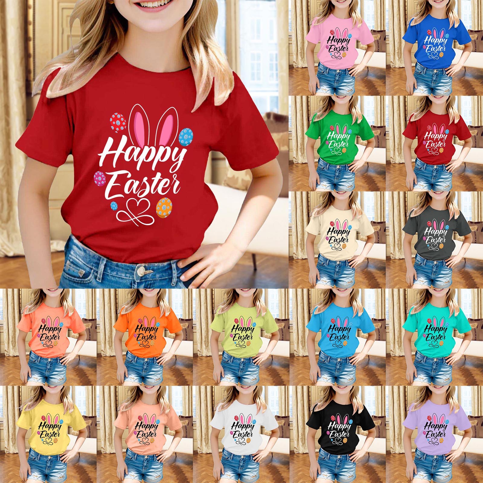 thumbnail video image 2 of Kids Easter Shirt Retro Soft White Rabbit Print Easter Story Tshirt Children Easter Tees Outfit Crew Neck Short Sleeve T-Shirt Top, 2 of 6