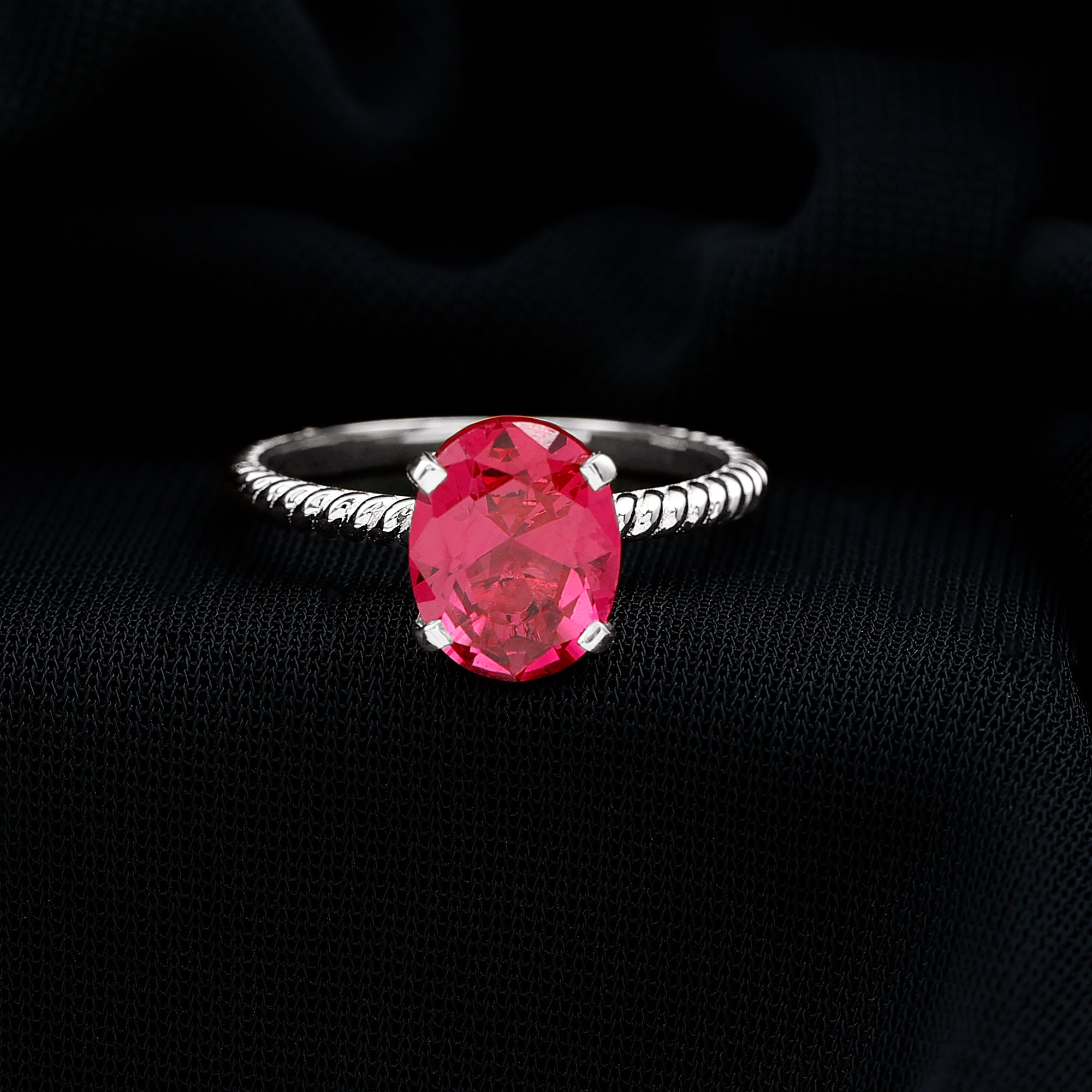 thumbnail video image 2 of Rosec Jewels Oval Shaped Lab Grown Ruby Solitaire Ring with Surprise Diamond (8X10 mm), 18K White Gold, US 11.50, 2 of 9