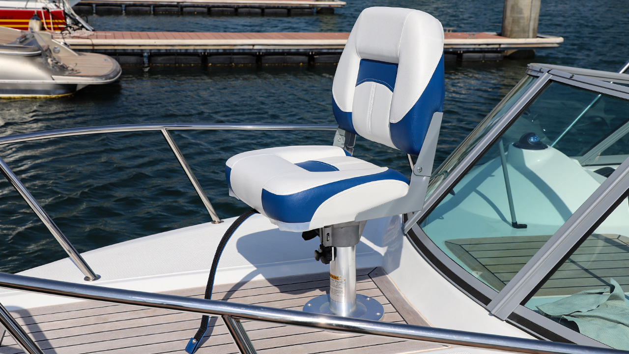 thumbnail video image 2 of NORTHCAPTAIN Deluxe Low Back Folding Boat Seat,Stainless Steel Screws Included,White/Pacific Blue(2 Seats), 2 of 6