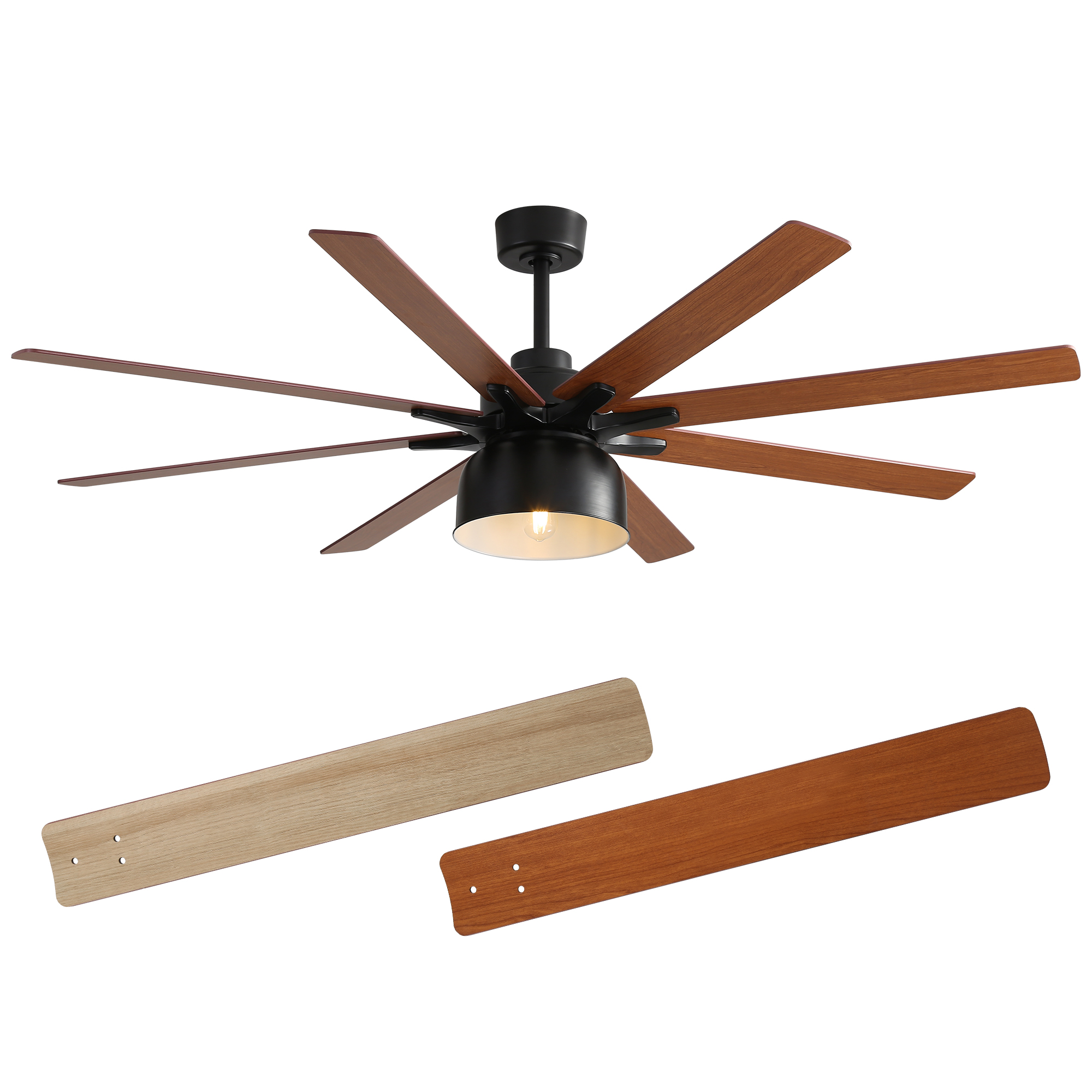 thumbnail video image 2 of Sofucor 52 Inch Low Profile Ceiling Fan with Light Bulb Replaceable and Remote Control, 8 Blade Ceiling Fan with 3 Downrod, Max Airflow 7000 CFM, 2 of 10