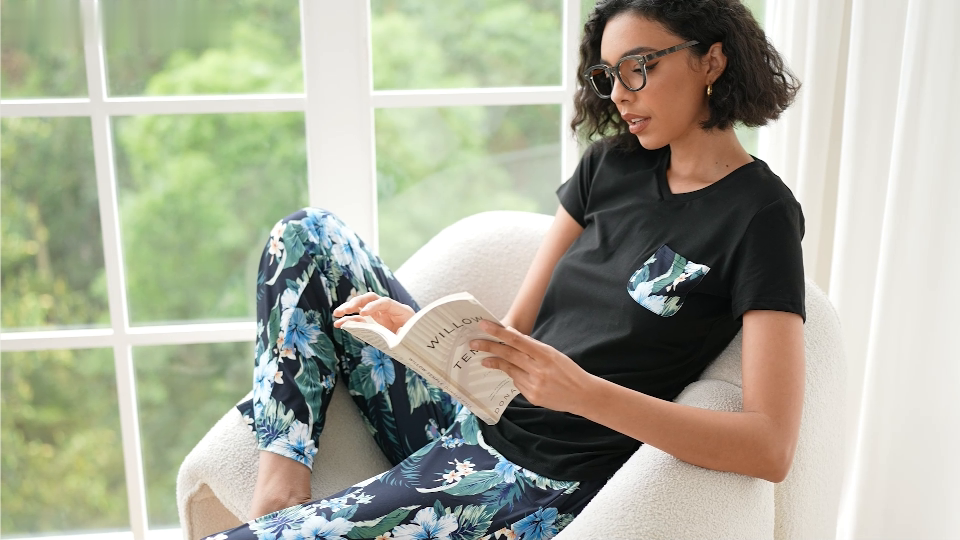 thumbnail video image 2 of Avidlove Women's Pajama Set 2 Piece Short Sleeve Pj with Long Striped Pants Sleepwear Soft Loungewear, 2 of 7