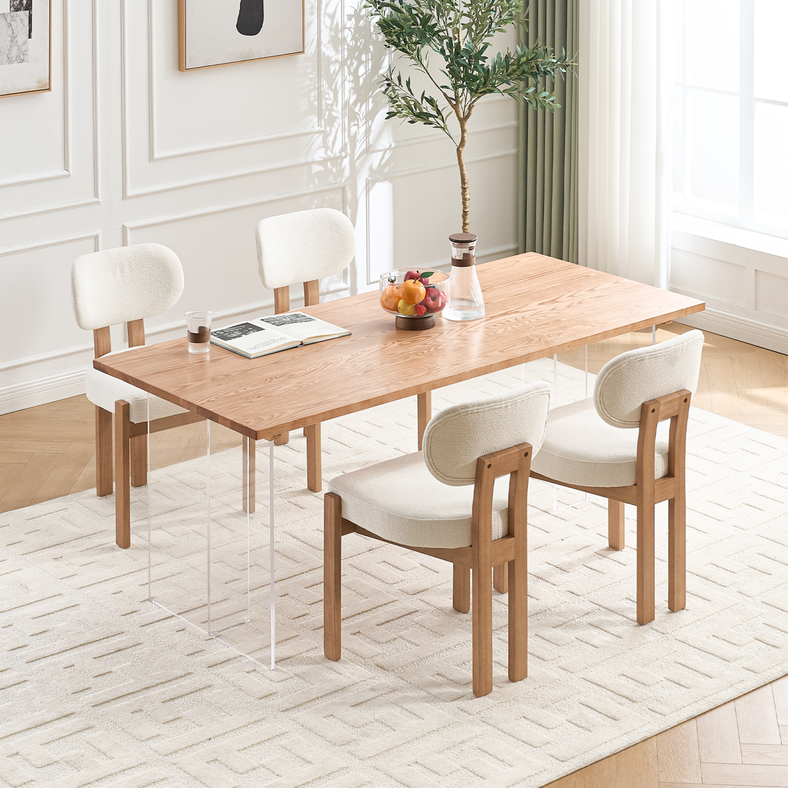 thumbnail video image 2 of TOSEE Chenille Wood Dining Chair Set of 4 - Kitchen & Side Chair，High Density Foam and Non-Slip Legs，Beige, 2 of 13