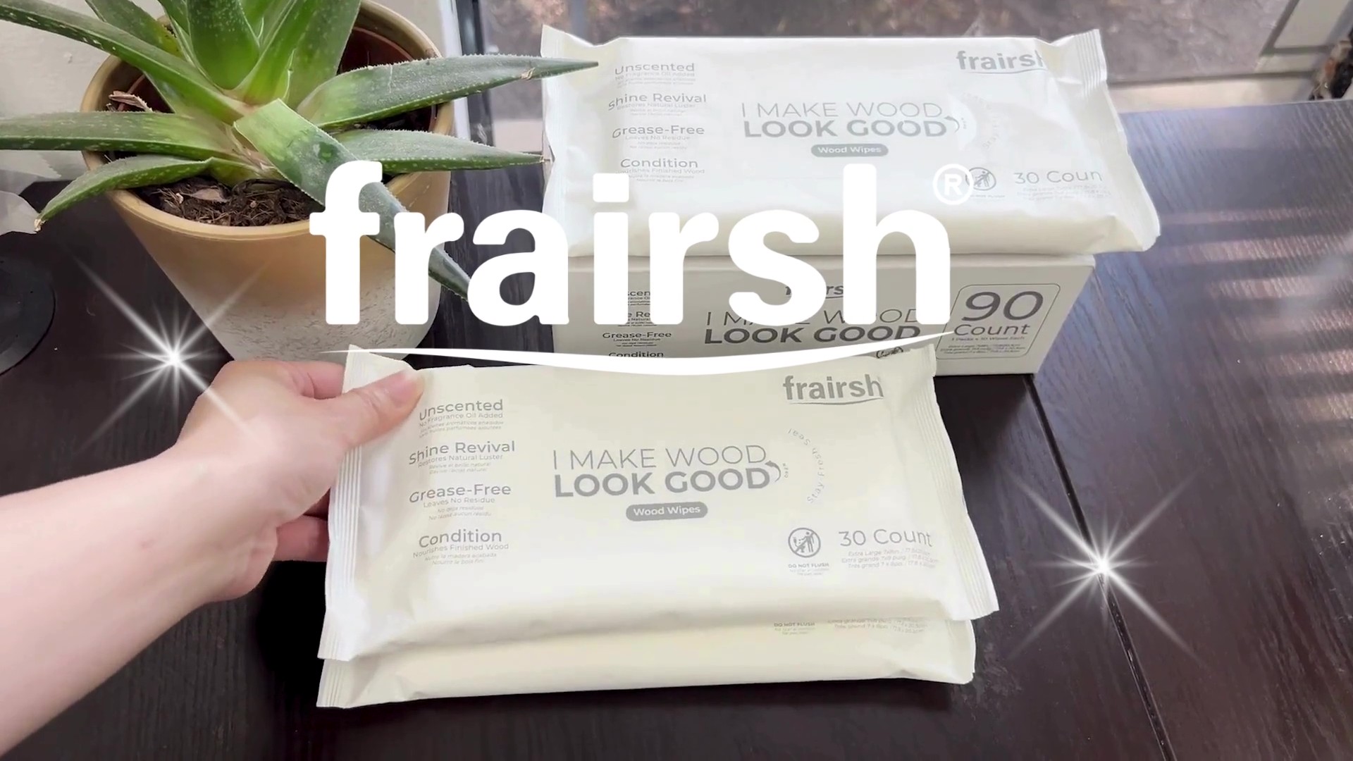 thumbnail video image 2 of FRAIRSH Wood Cleaning Wipes 30 Ct, Clean Polish Condition Wet Cleaner Wipes for Wooden Furniture, Kitchen Cabinets, Doors, Desks, Tables & Carved Wood, Remove Dust, Restore and Protect Shiny Surface, 2 of 8