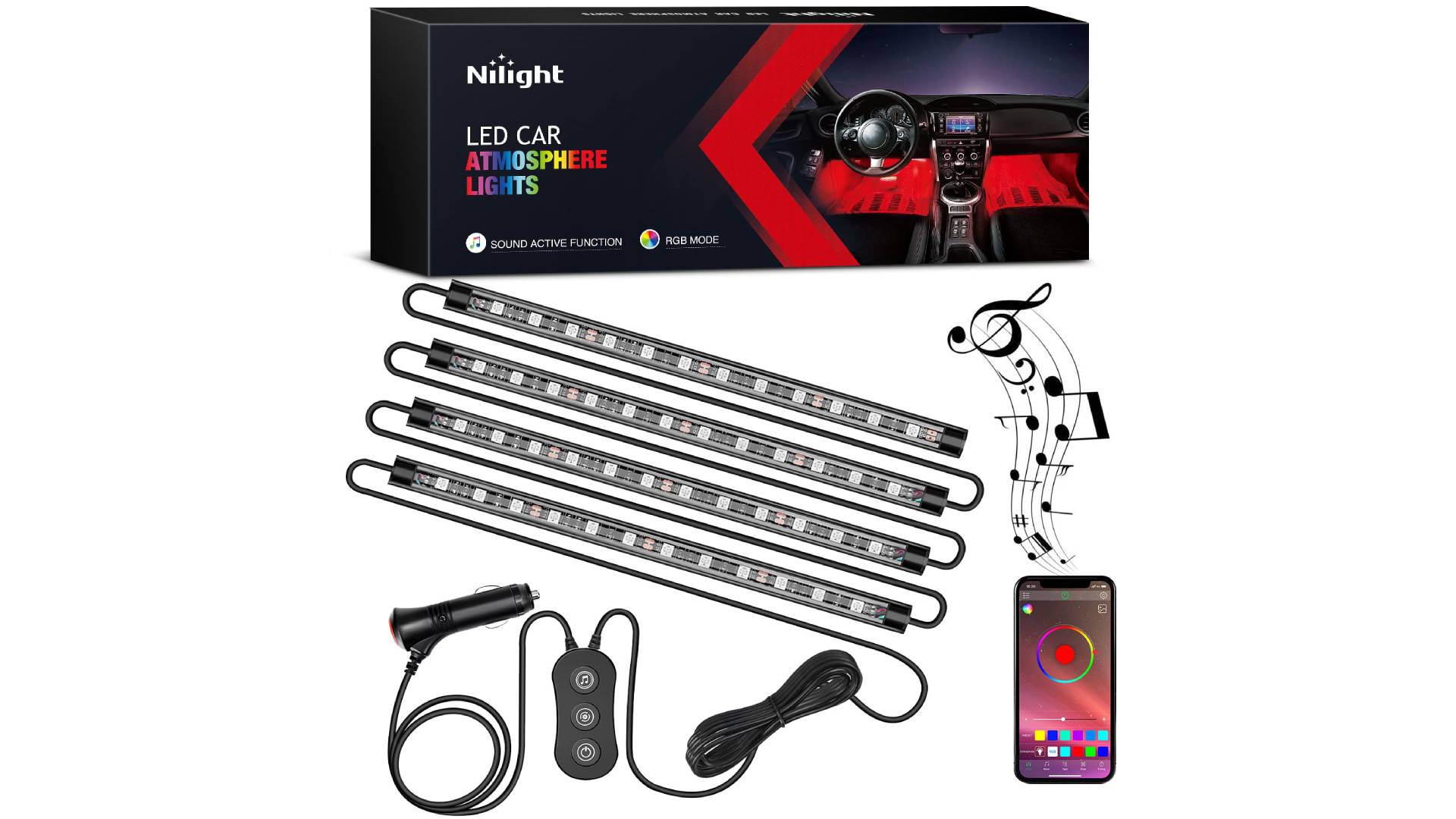 thumbnail video image 2 of Nilight RGB Led Car Interior Stripe Light with APP Control Multicolor Music Sync Mode Waterproof Car Under-Glow Lighting Lamp Kits Universal Cars Truck ATV UTV, 2 of 8