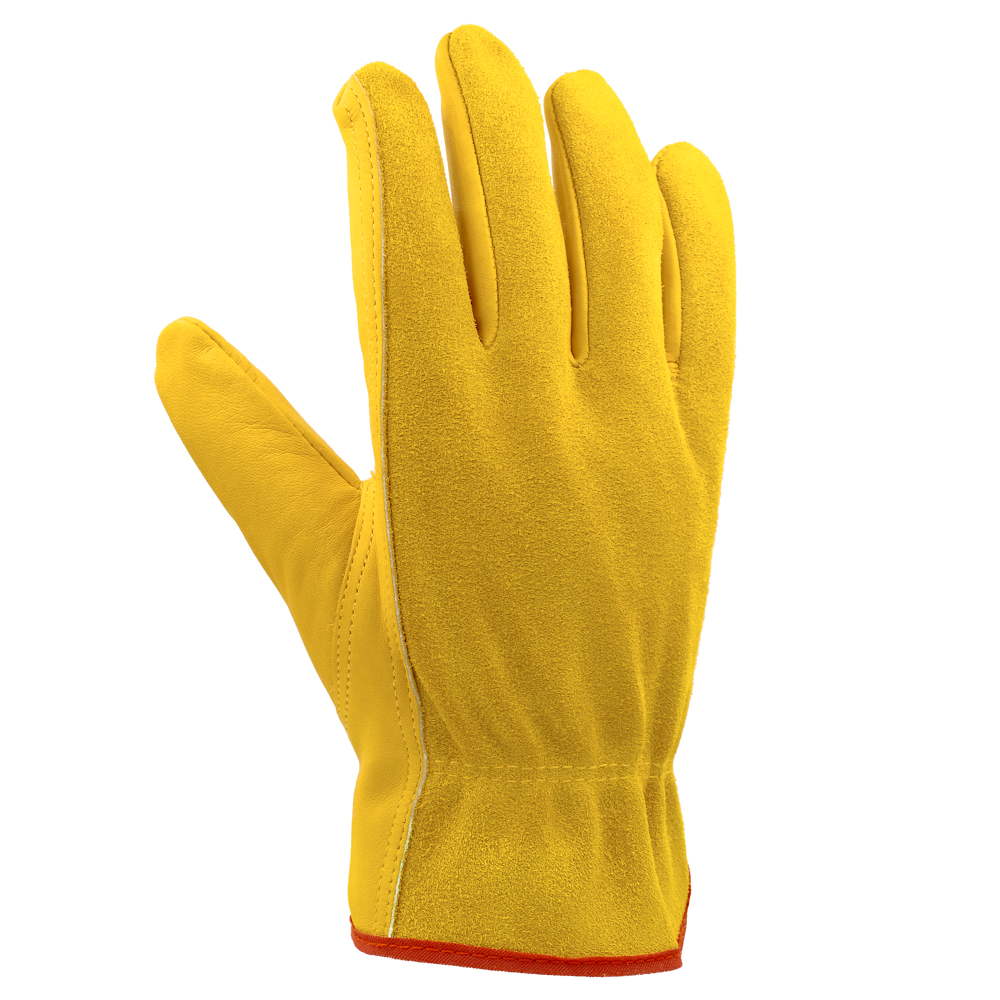 OZERO Flex Grip Leather Work Gloves | Flexible and Durable for Heavy-Duty Work Gardening Weeding (Color: Gold, Size: M)