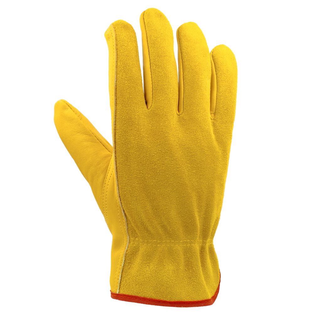 OZERO Flex Grip Leather Work Gloves | Flexible and Durable for Heavy-Duty Work Gardening Weeding (Color: Gold, Size: M)