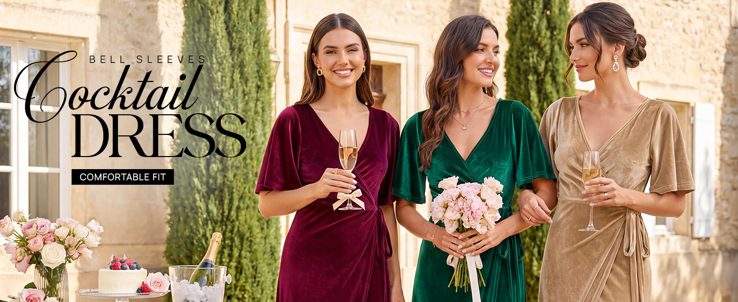 thumbnail video image 2 of Merokeety Womens Wrap Velvet Maxi Wedding Guest Dress Bell Sleeve Split Formal Dresses Green M, 2 of 7
