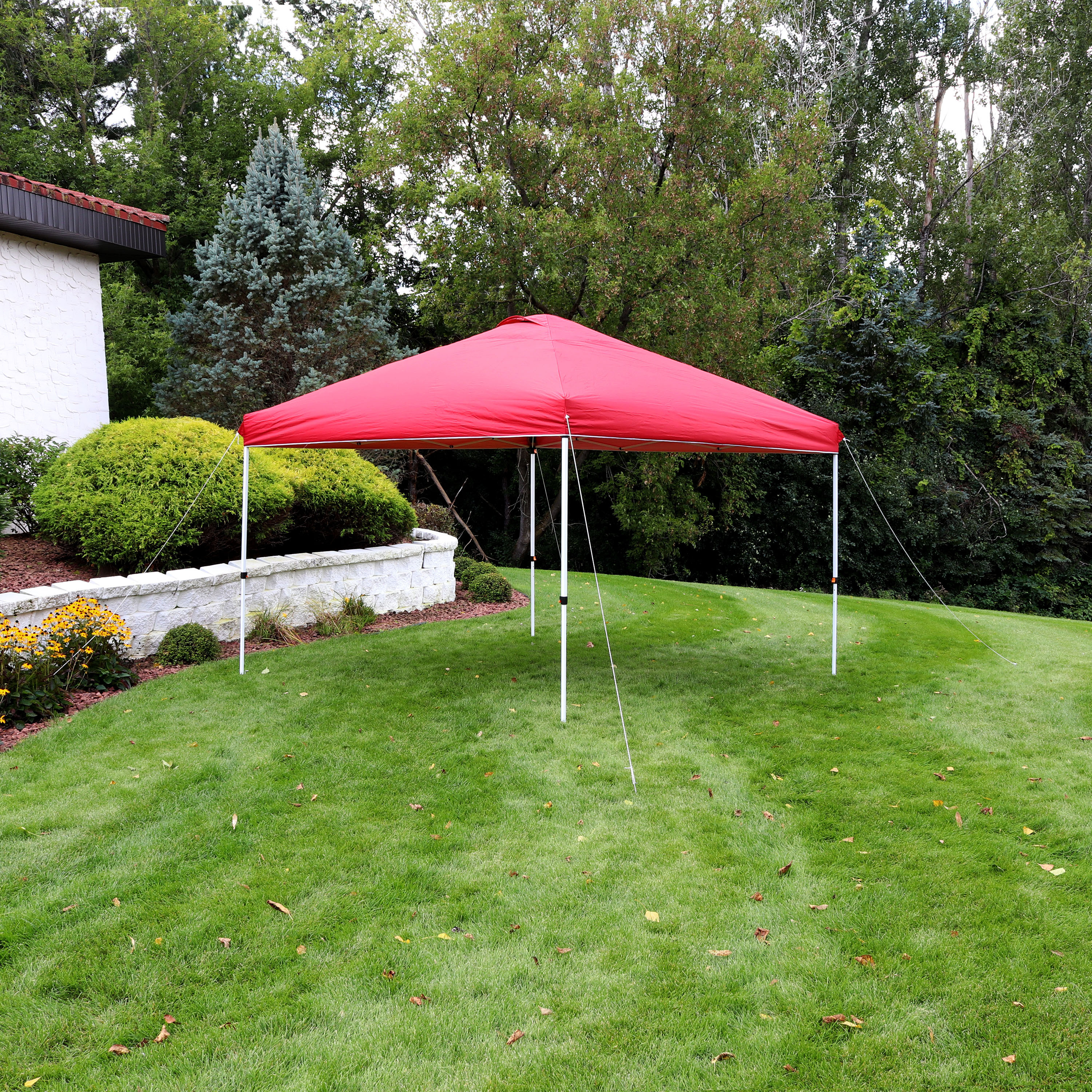 Solid Canopy Sunnydaze 12' x 12' Blue Solid Premium Pop-Up Outdoor Canopy with ...
