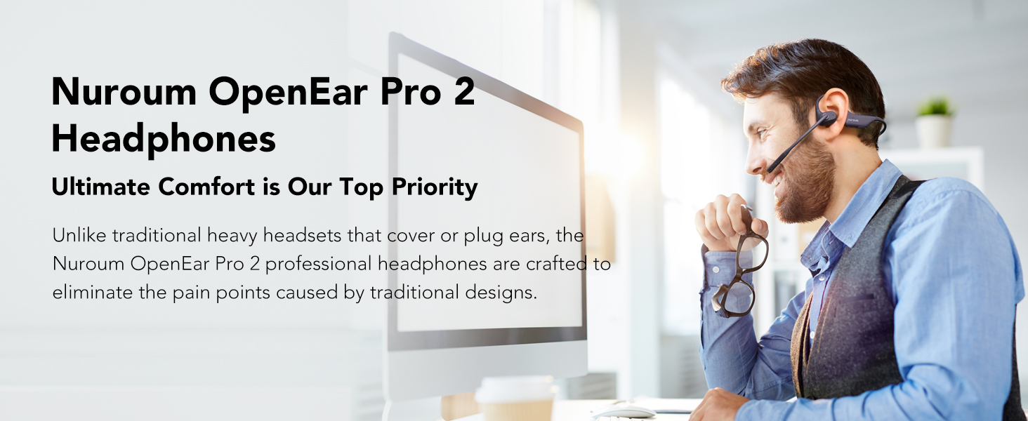 NUROUM OpenEar Pro 2 Bluetooth Noise Reduction Headphones with Mic