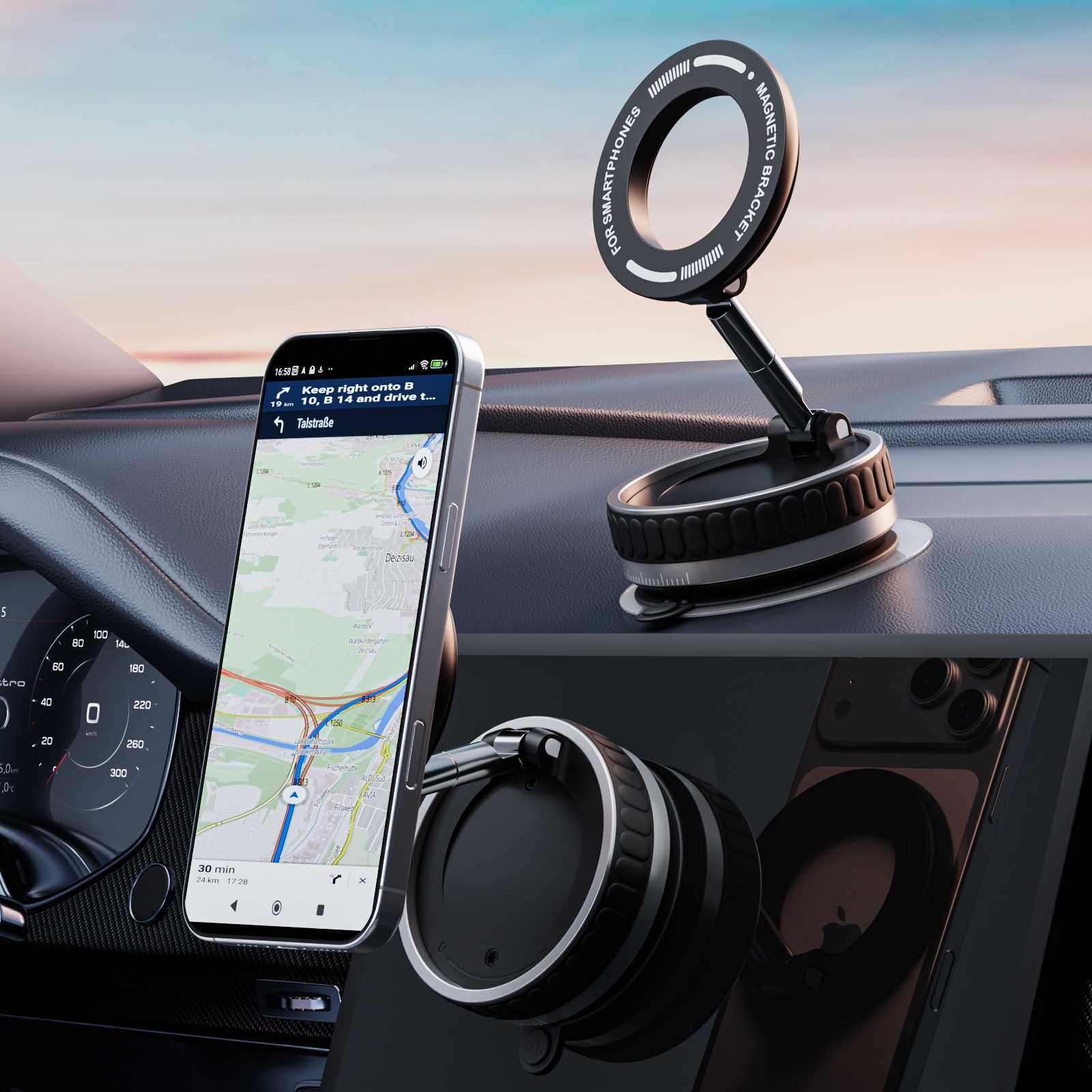 thumbnail video image 2 of Vacuum Magnetic Phone Holder, 96 LBS Strong Suction, 360° Adjustable Cell Phone Holder for Car Dashboard, Windshield & Screen, Compatible with iPhone 12–17 Pro/Pro Max, Black, 2 of 12