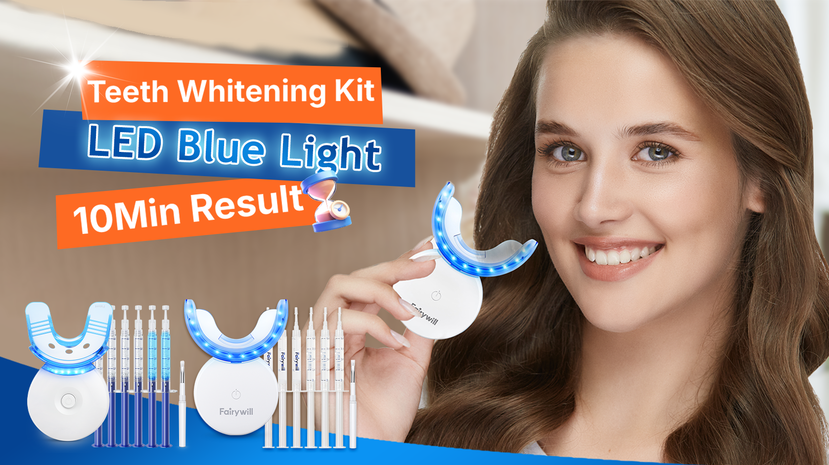 thumbnail video image 2 of Fairywill LED Teeth Whitening Kit for Sensitive Teeth - 35% Carbamide Peroxide (6 x 3ml), Fast 10-Minute Daily At-Home Treatments (24 Uses) - Removes Coffee, Tea, Wine & Tobacco Stains, 2 of 12