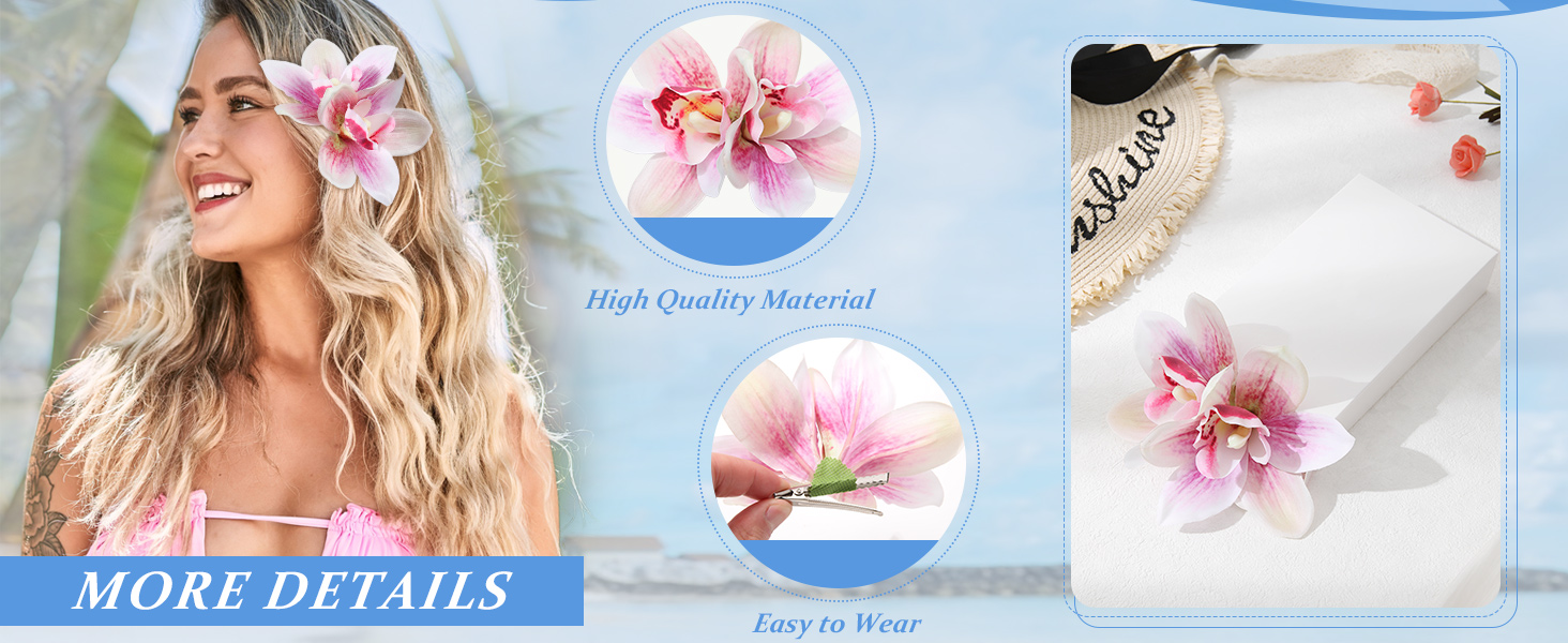 thumbnail video image 2 of AWAYTR 3 Pcs Floral Clips for Women Girls Large Hair Flowers Set Tropical Hawaiian Floral Clip for Beach Wedding Hair Accessories, 2 of 9
