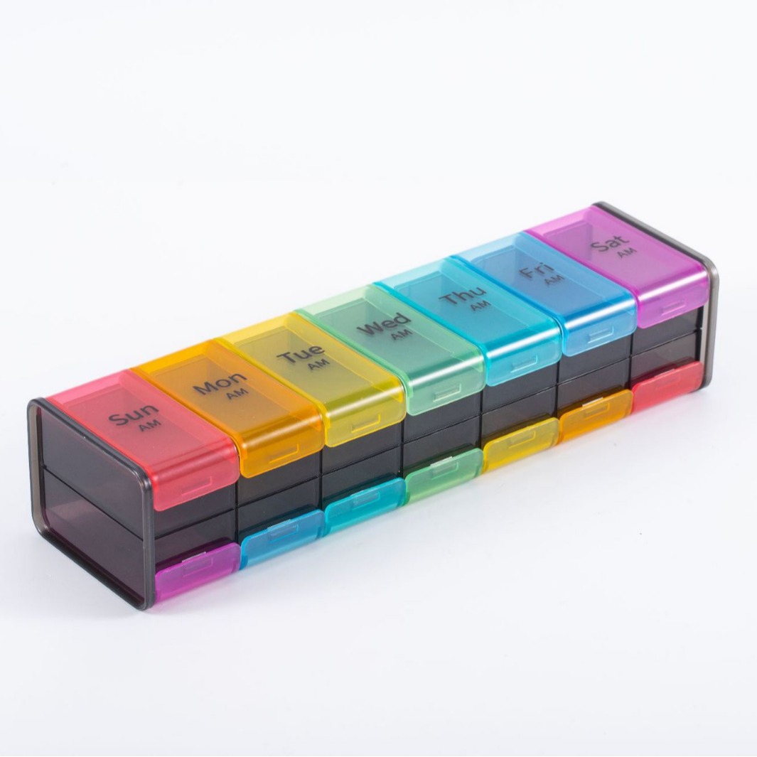 thumbnail video image 2 of Extra Large Weekly Pill Organizer 2 Times a Day - XXL Pill Case AM PM - Jumbo Big Pill Box 7 Day Oversized Vitamin Organizer Huge Medicine Supplement Dispenser Rainbow, 2 of 9