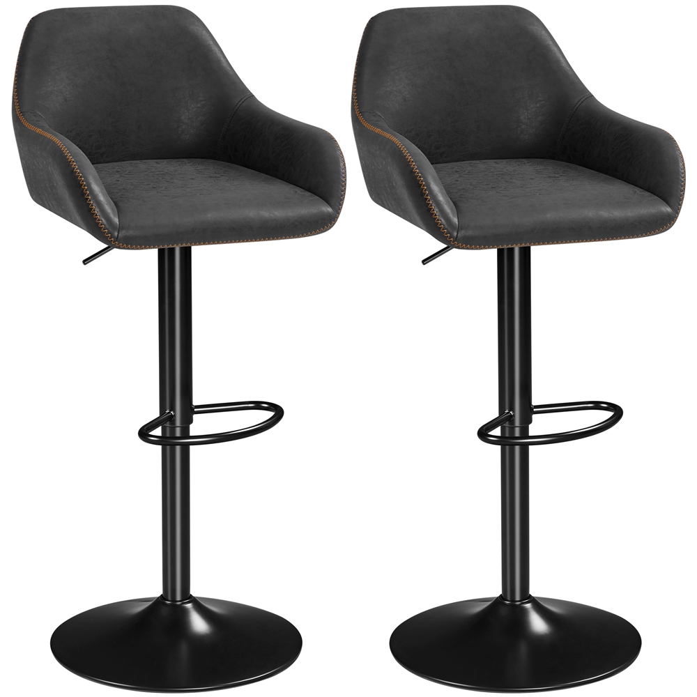 thumbnail video image 2 of Alden Design Adjustable Vintage Faux Leather Bar Stools with Backrest, Set of 2, Black, 2 of 12