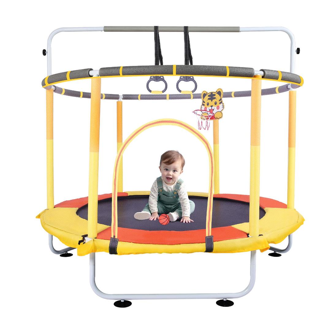thumbnail video image 2 of RAZXNAOR Trampoline Kids with Enclosure Indoor Outdoor 59" x 59" x 65", 2 of 11