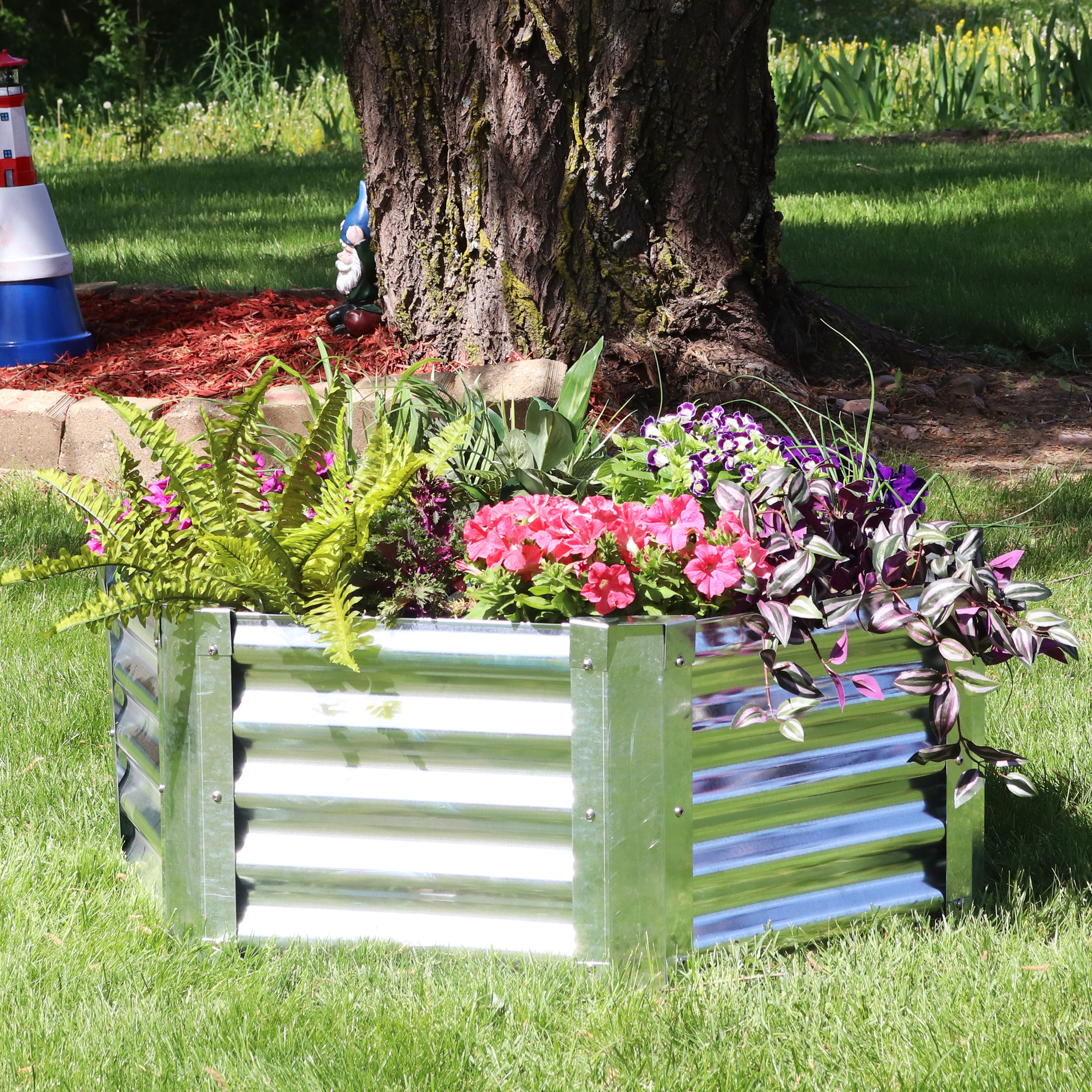 thumbnail video image 2 of Sunnydaze 40" x 36" x 16" Hexagon Silver Galvanized Steel Raised Garden Bed, 2 of 11