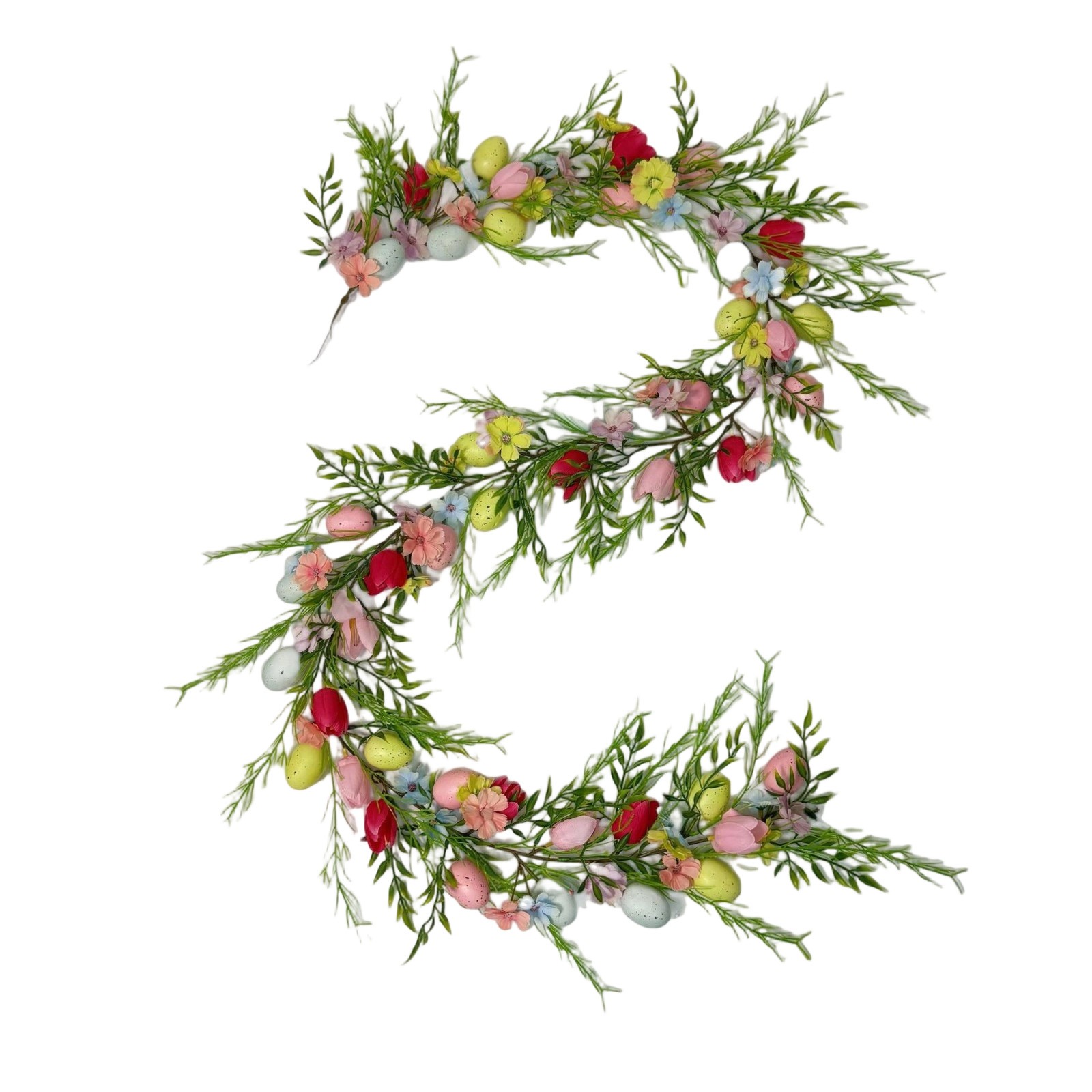 thumbnail video image 2 of geerera Easter Egg Garland, Spring Flower Garland with Pastel Eggs for Holiday Parties Home Decor, Easter Decorations,75", 2 of 7