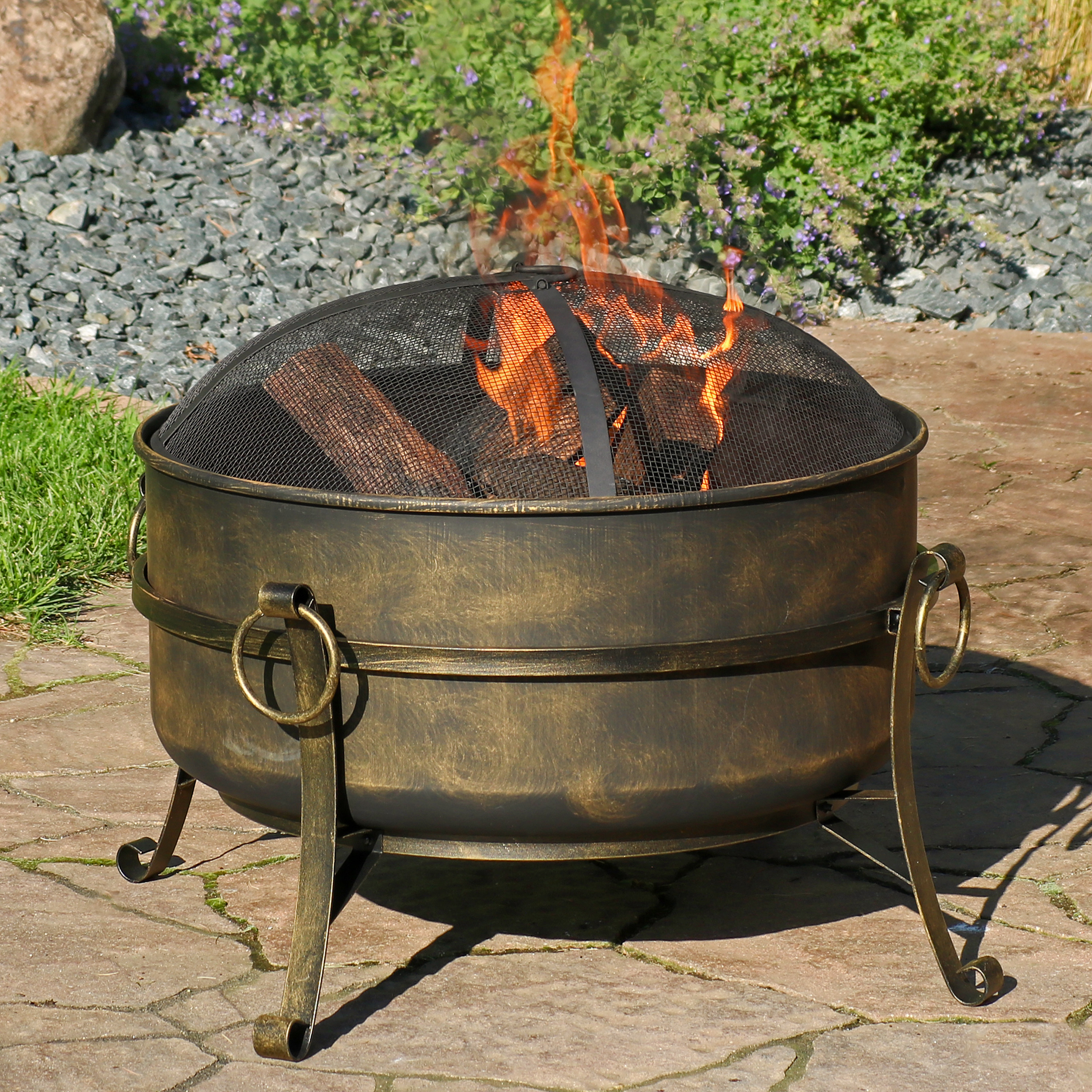 thumbnail video image 2 of Sunnydaze 24" Round Wood-Burning Dark Bronze Finish Steel Cauldron Outdoor Fire Pit Bowl, 2 of 15