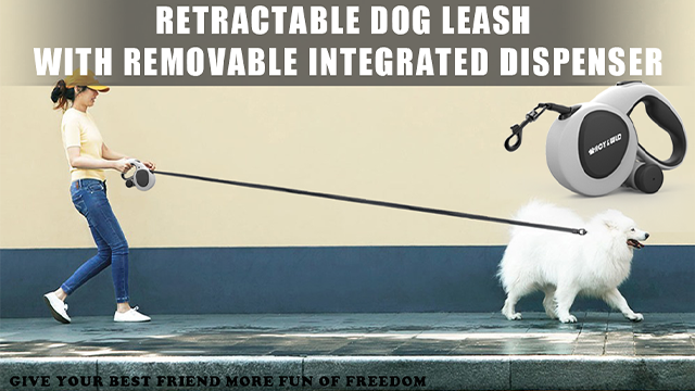 thumbnail video image 2 of HCY&WLD Multifunctional Retractable Dog Leash with Dispenser & Poop Bags, 16 ft Durable Heavy Duty Dog Leash with Anti-Slip Handle for Dogs up to 110 lbs, 360° Tangle-Free, One Button Brake & Lock, 2 of 8