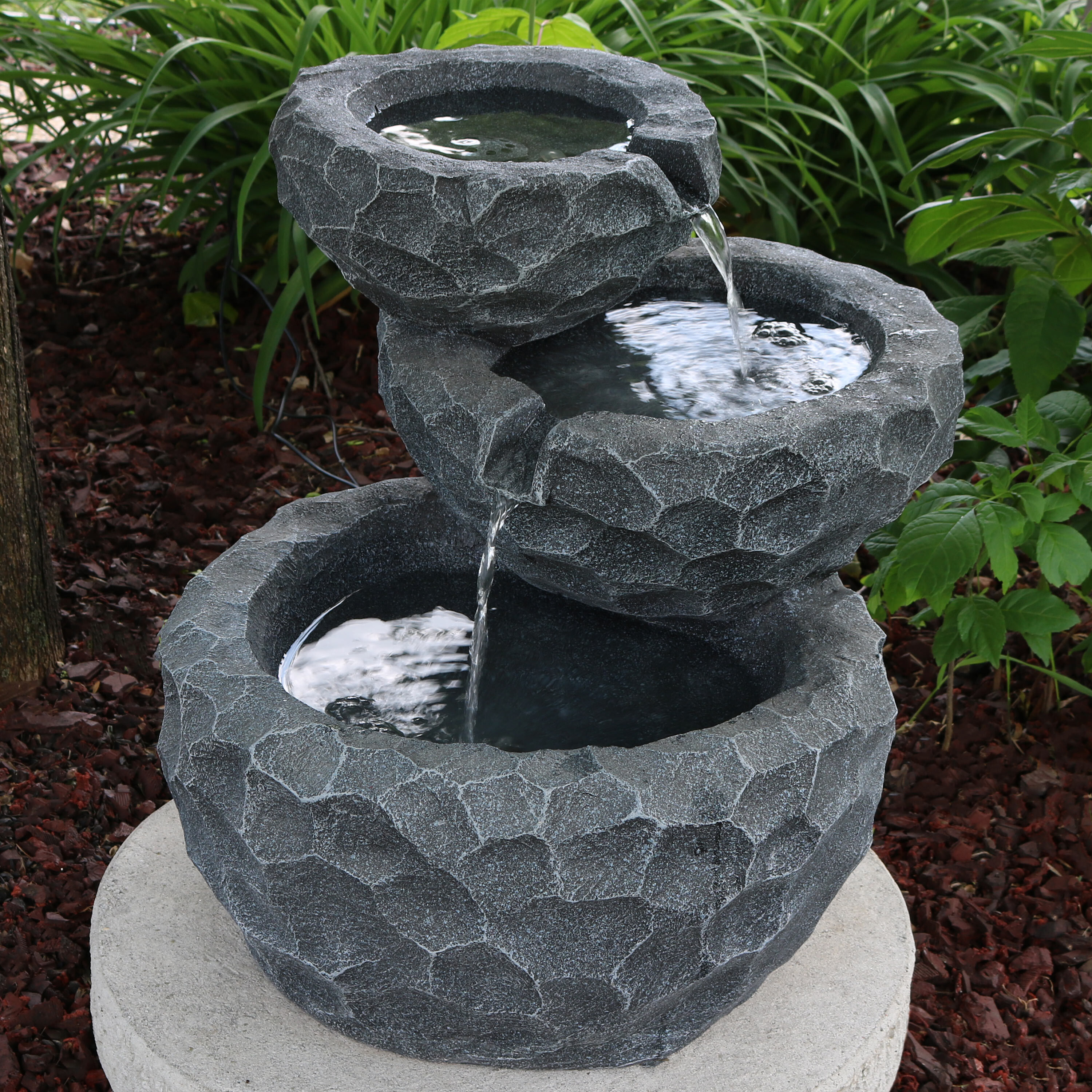 thumbnail video image 2 of Sunnydaze Chiseled Basin Contemporary Gray Polyresin Solar Water Fountain with Battery, 2 of 17