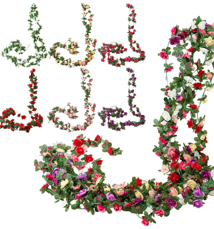 thumbnail video image 2 of Flower Garland 1 Pcs 36FT Artificial Rose Vine Flowers with Green Leaves Hanging Floral Garland for Backdrop Wedding Wall Arch Christmas Room Party Table Decor Pink, 2 of 8