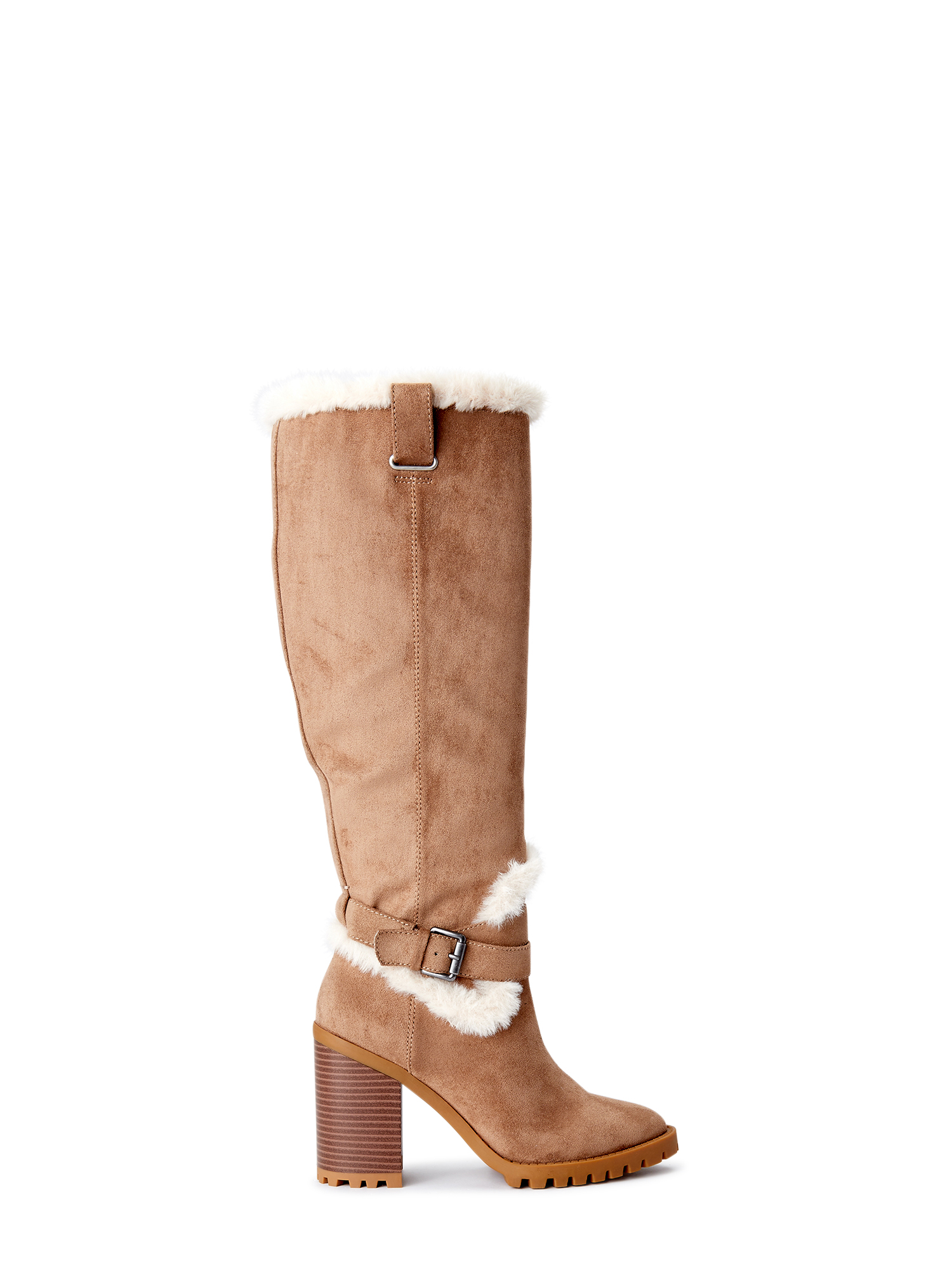 Scoop Women's Faux Suede Knee-High Boots with Faux Fur Trim