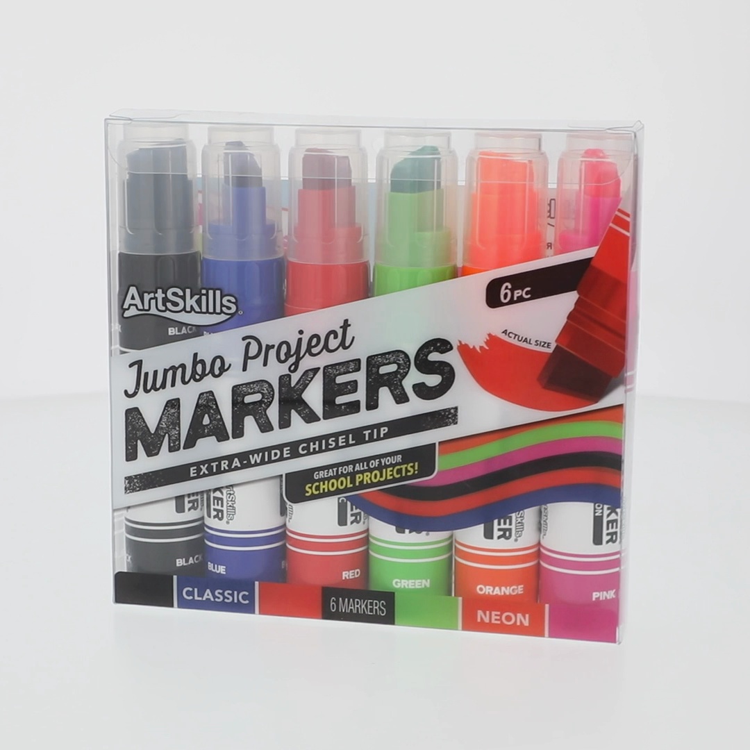 ArtSkills Jumbo Chisel-Tip Markers, 6-Pack, Assorted Neon