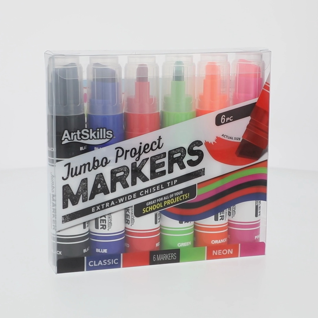 ArtSkills Jumbo Chisel-Tip Markers, 6-Pack, Assorted Neon