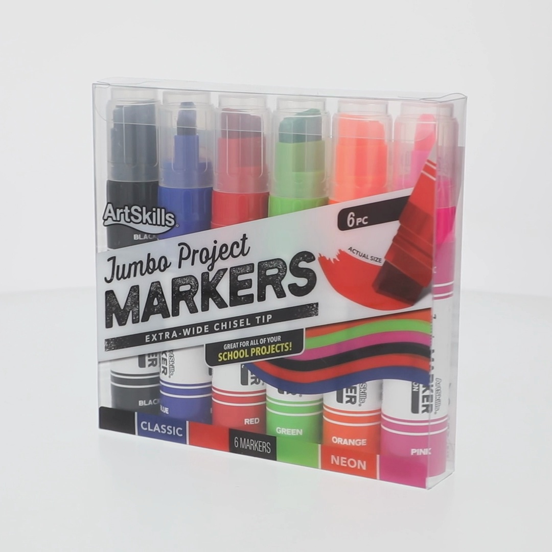 ArtSkills Jumbo Chisel-Tip Markers, 6-Pack, Assorted Neon