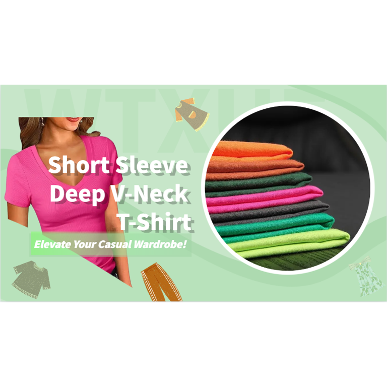 WTXUE T-Shirts Short Sleeve, Deep V-Neck Shirts for Women's WTXUE T-Shirts Short Sleeve, Deep V-Neck Shirts for Women's