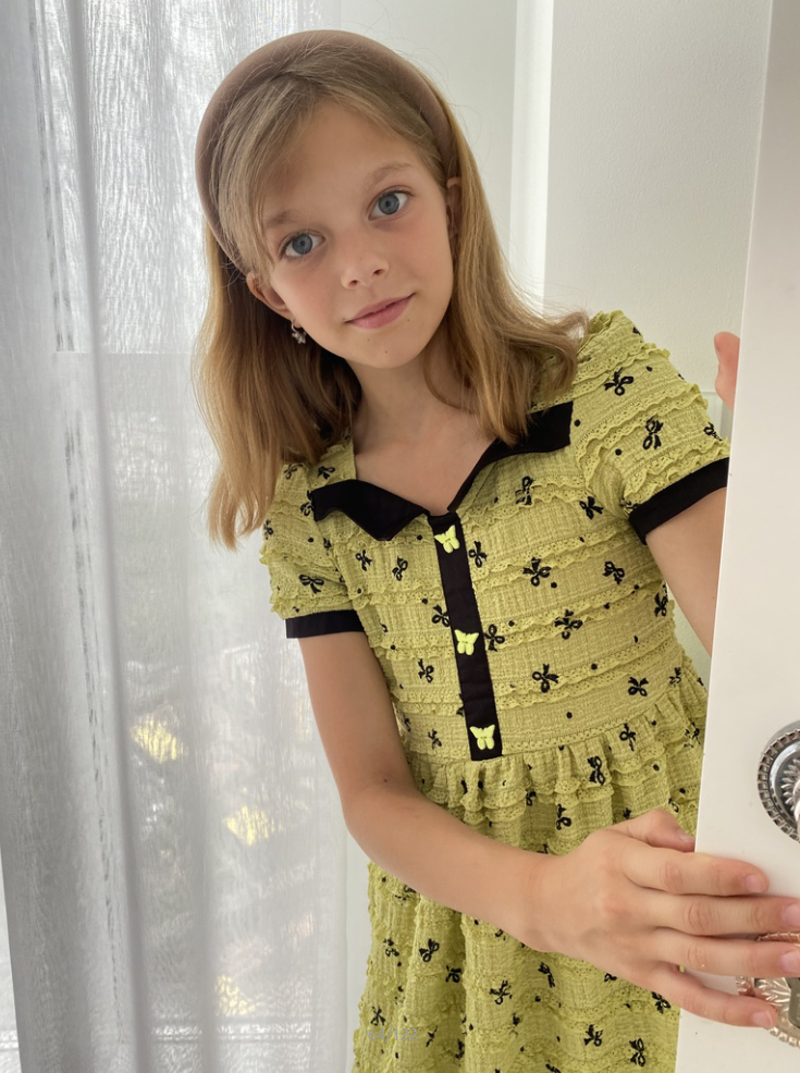 thumbnail video image 2 of Girls Dress Green Butterfly Ruffle Lace Trim Soft Short Sleeve Summer 8 Years, 2 of 2