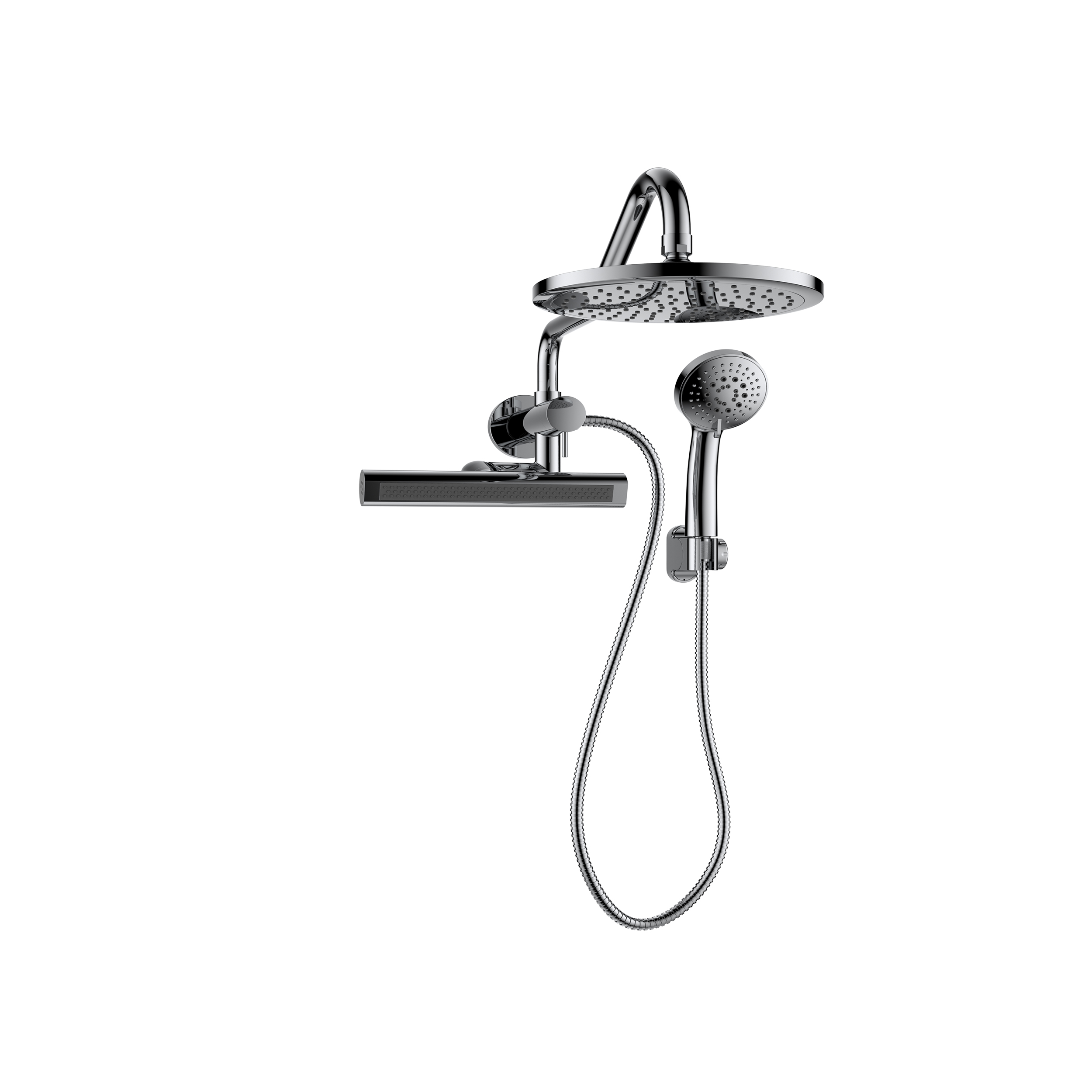thumbnail video image 2 of FORNO ACQUA Shower System 9 in. Rainfall Head, 3-Mode Waterfall Body Jet & 5-Mode Handheld. Polished Chrome 2.5 GPM, 2 of 12
