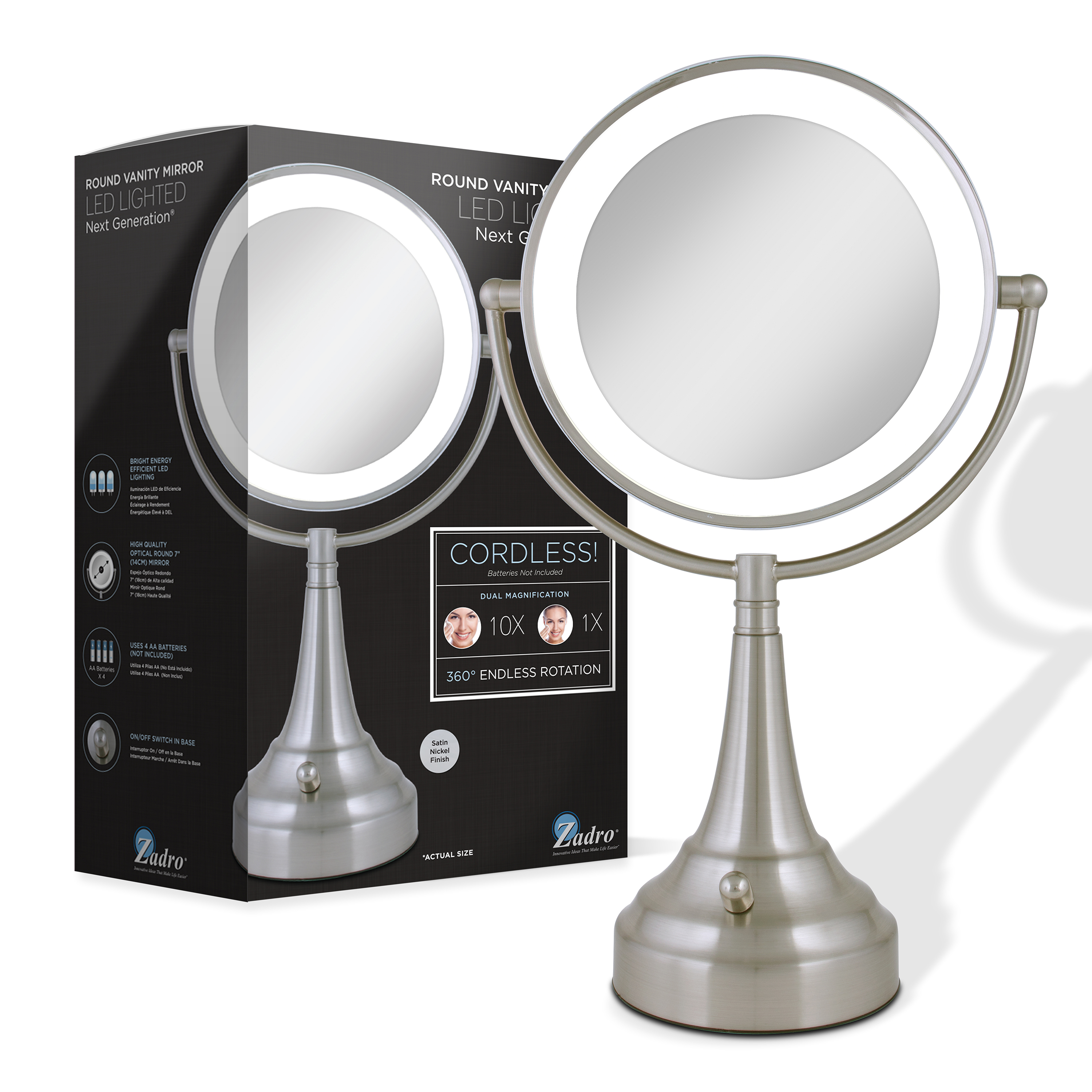 thumbnail video image 2 of Zadro LED Lighted Makeup Mirror with Magnification & Batttery/Cordless, 2 of 8
