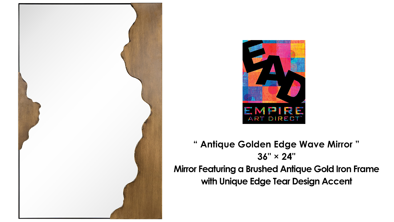 thumbnail video image 2 of "Antique Gold Edge Tear Rectangular Wall Mirror",24"x36" Mirror Featuring a Brushed Antique Gold Iron Frame with Unique Edge Tear Design Accent, 2 of 12