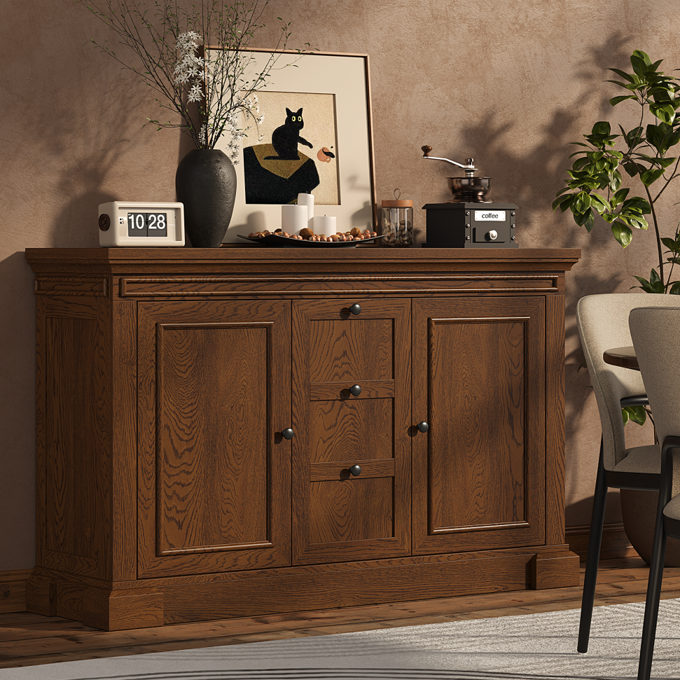 thumbnail video image 2 of 48 Inches Buffet Cabinet with Storage, 34" Tall Farmhouse Sideboard Buffet with 3 Drawers and 2 Doors, Rustic Wood Coffee Bar Cabinet with Adjustable Shelves,Credenza for Kitchen,Living Room, White, 2 of 7