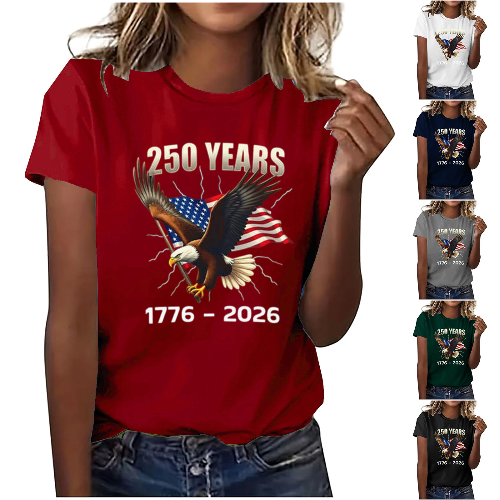 thumbnail video image 2 of Teen Clothes,Women's US National Flag Anniversary T-Shirt, Printed Short Sleeve Graphic Tee, Soft Lightweight Comfort Top, Summer Holiday Parade, 1776-2026 Commemorative Celebration Gift, 2 of 9
