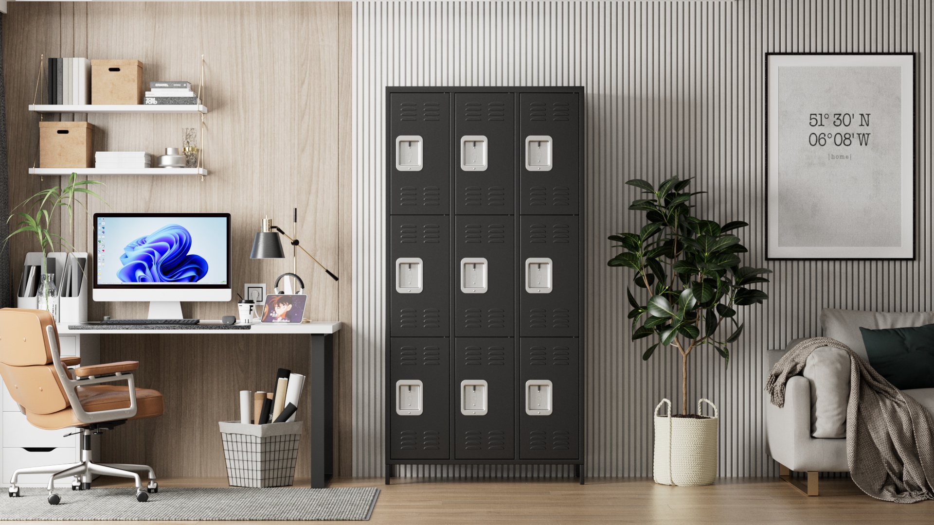 thumbnail video image 2 of GAEANET 9 Doors Metal Storage Locker Cabinet for Employees, Storage Locker for School Office Gym Bedroom, Industrial Steel Storage Locker with 18 Hooks, Black, Assembly Required, 2 of 8