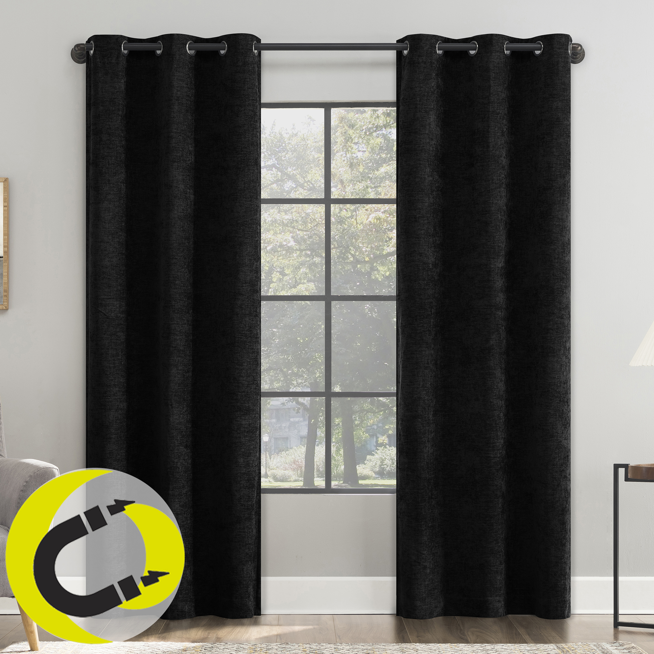 thumbnail video image 2 of Sun Zero Isidora Velvet Magnetic Closure 100% Blackout Grommet Curtain Panel, 40"W x 96"L, Olive Green, 2 of 11