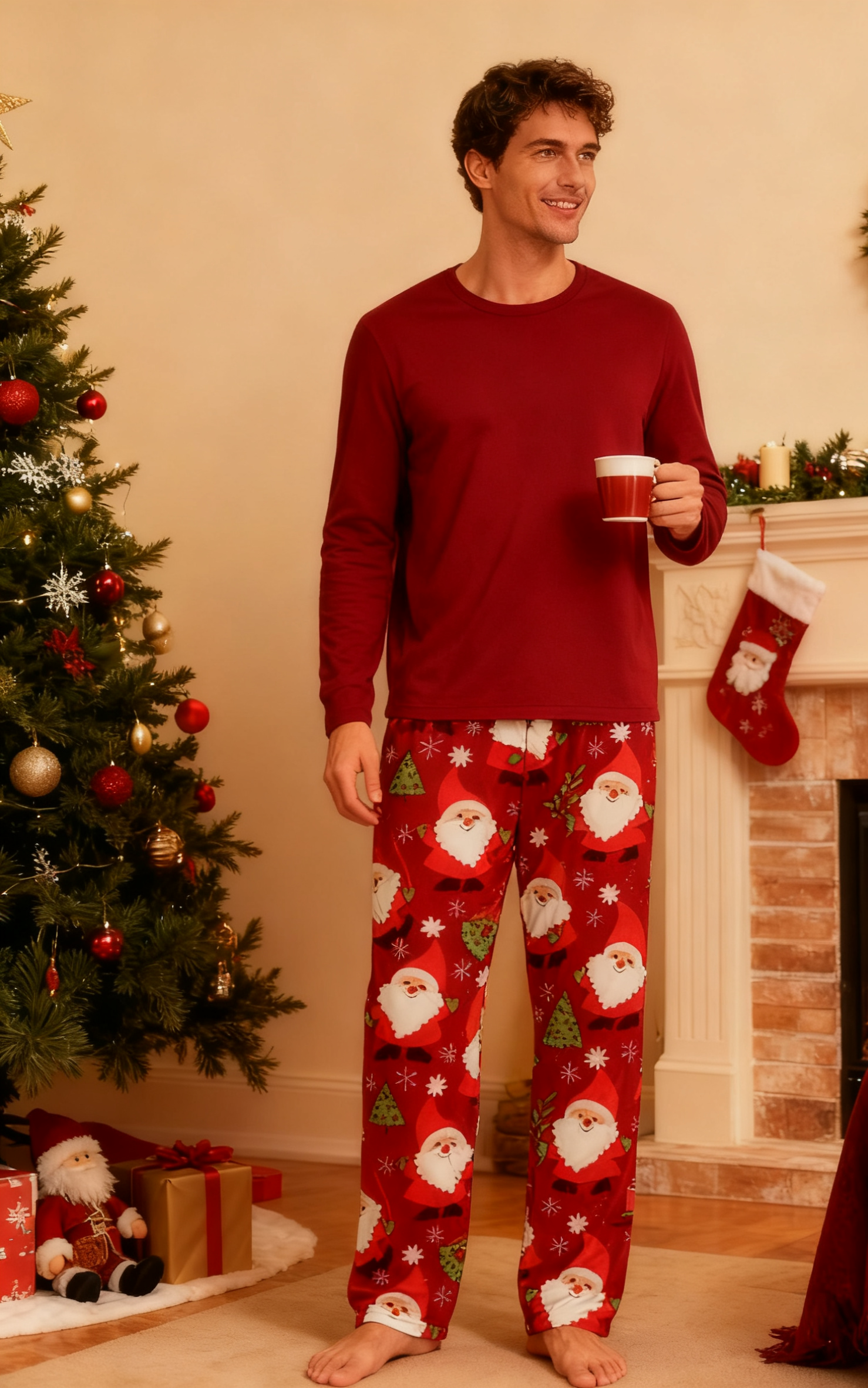 thumbnail video image 2 of Mens Pajama Pants with Pockets Christmas Printed Mid Waisted Casual Pants with Drawstring And Comfortable Loose Pants Lounge Bottoms Soft Sleepwear, 2 of 7