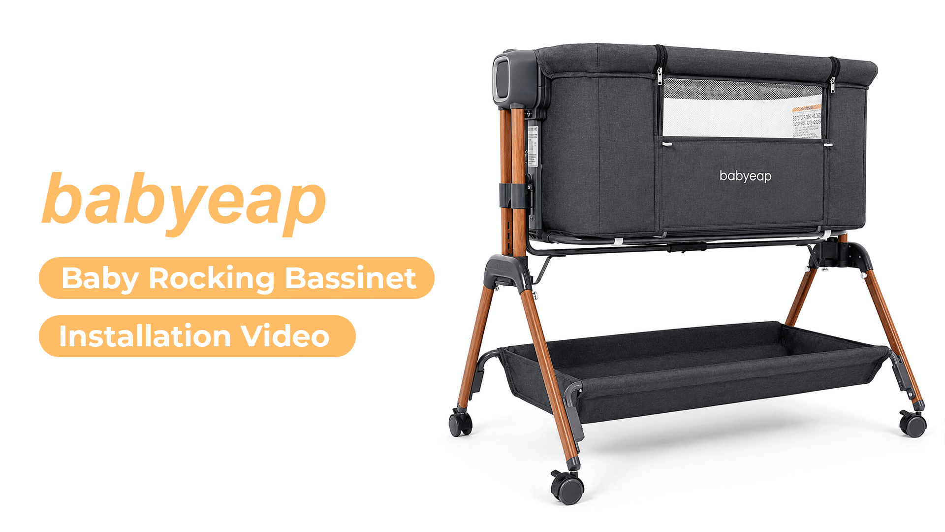 thumbnail video image 2 of Babyeap 3-in-1 Baby Bassinet, Adjustable Bedside Sleeper with Gentle Rocking Motion, Storage Basket and Wheels for Infants, Gray, 2 of 11