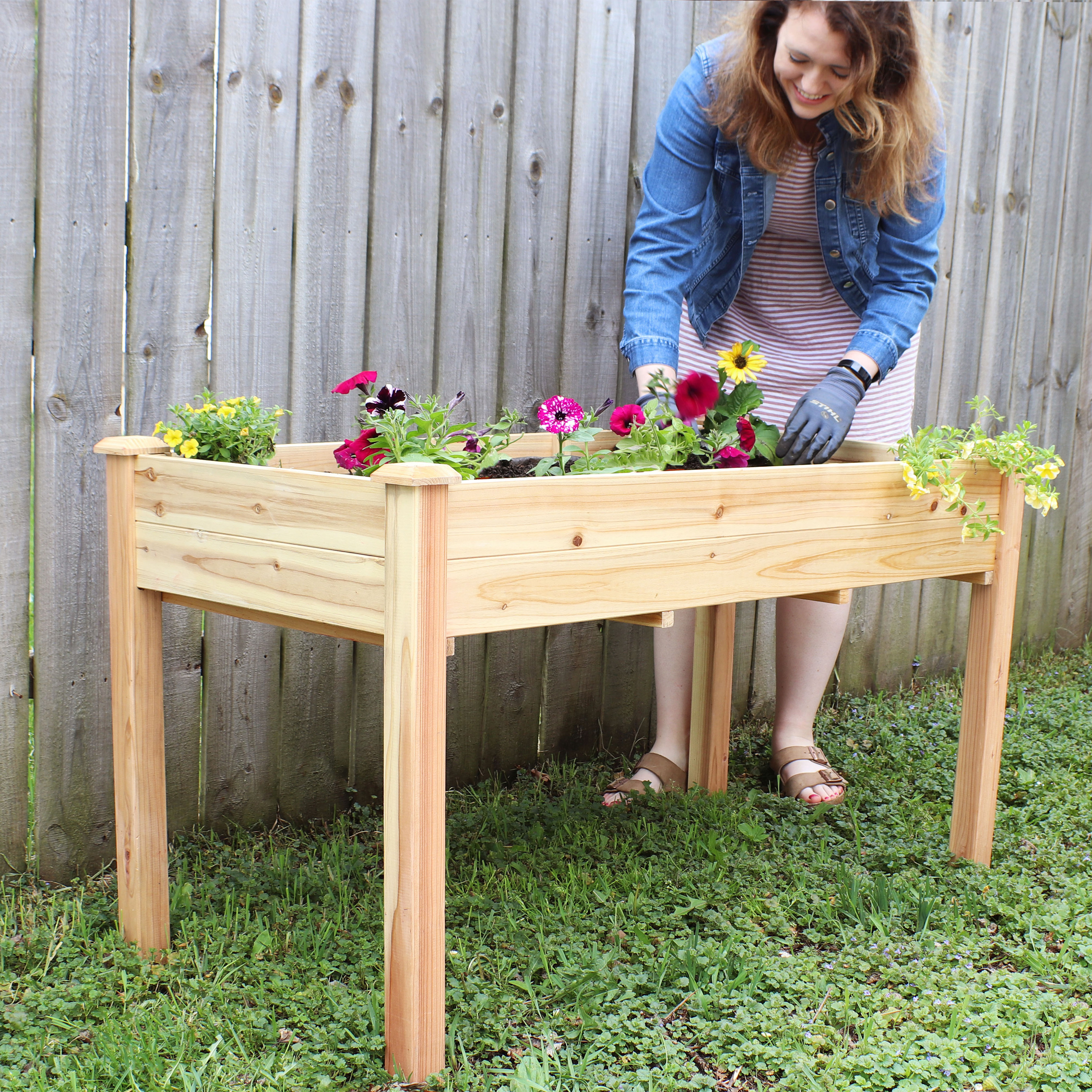 thumbnail video image 2 of Sunnydaze Outdoor Wood Elevated Garden Planter Box - 27.5" H, 2 of 9