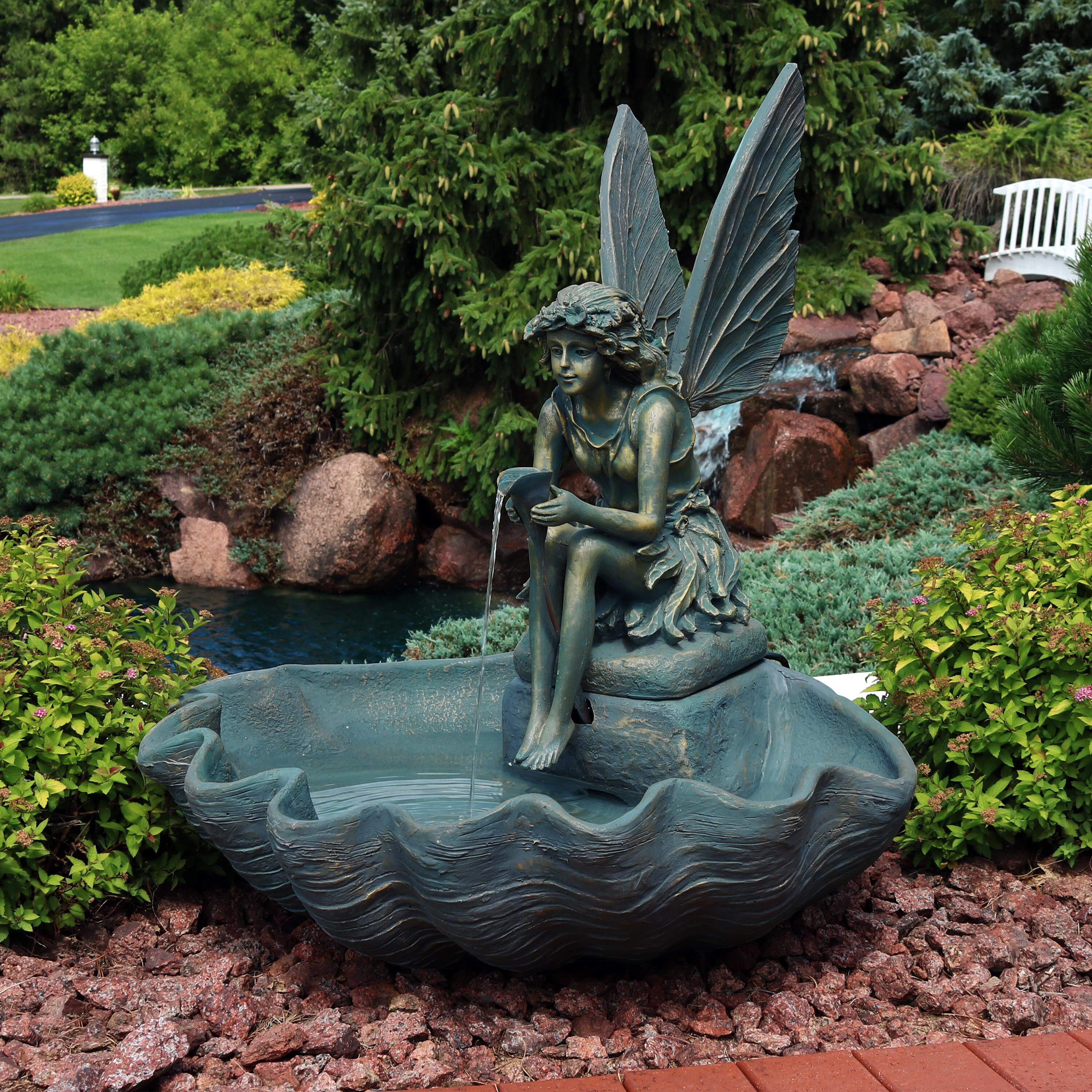 thumbnail video image 2 of Sunnydaze Fairy Shell Bronze Fiberglass Outdoor Water Fountain, 2 of 14
