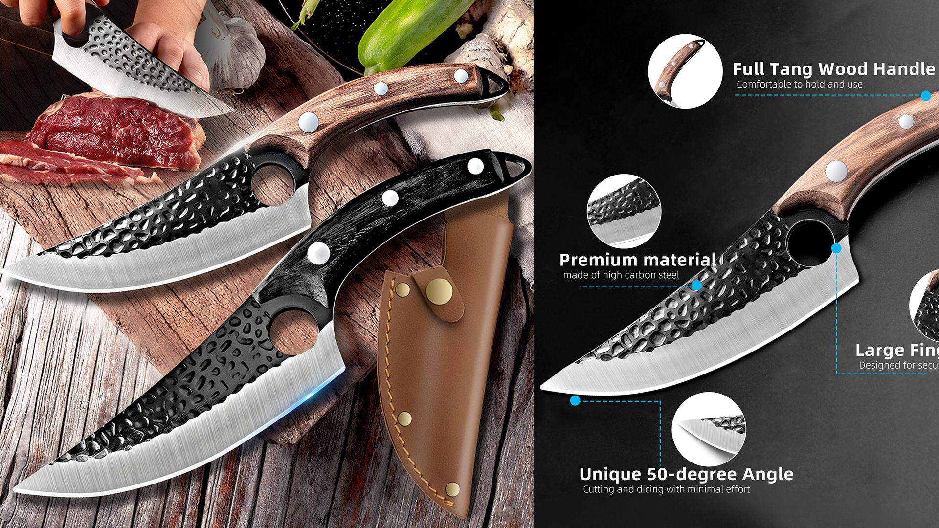 thumbnail video image 2 of Meat Cleaver Knife Handmade Forged Butcher Knife for Kitchen Stainless Steel Full-Tang Boning Chop Knife, 2 of 8