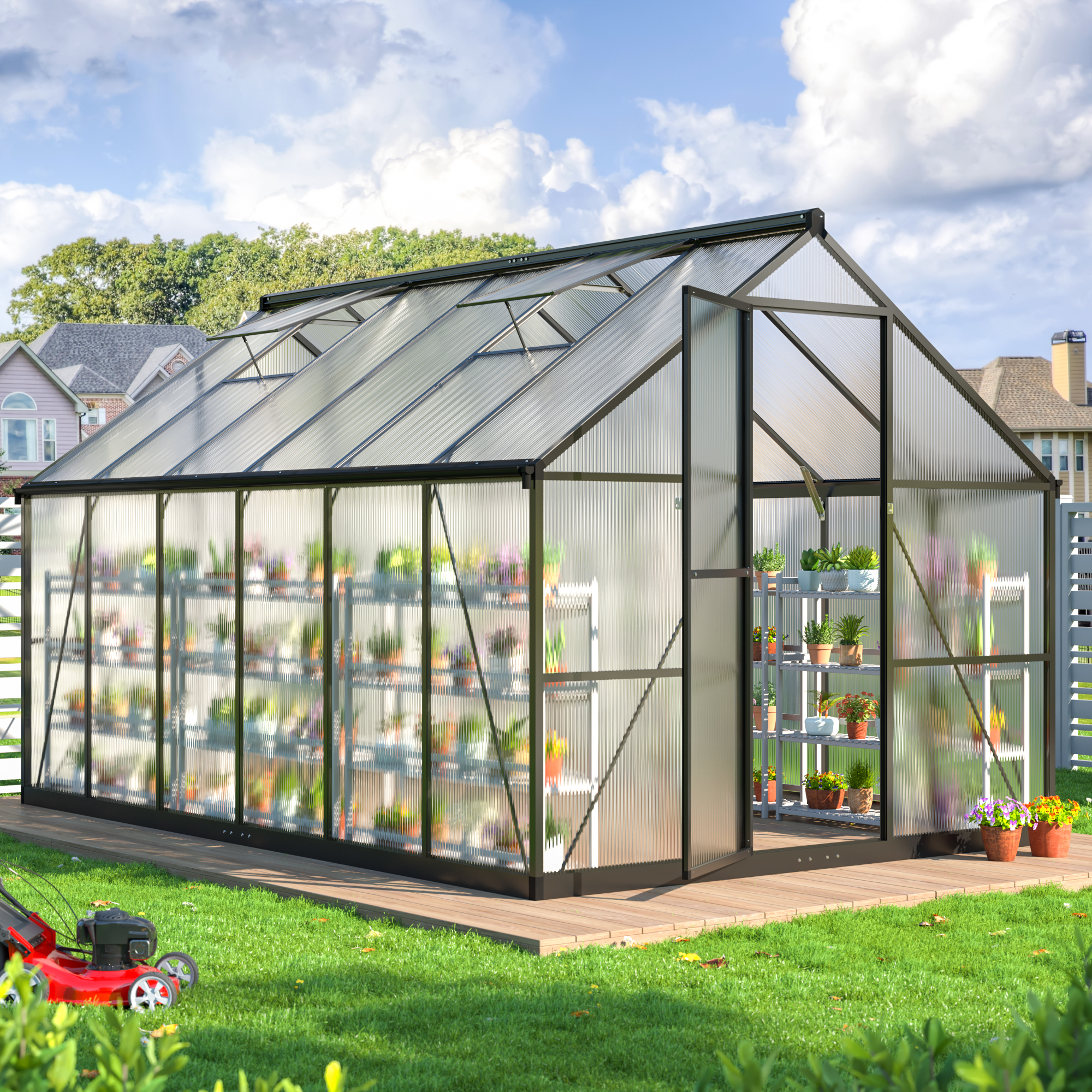 thumbnail video image 2 of NETAJE 12'x8' Outdoor Greenhouse, Walk-in Polycarbonate Green House with Aluminum Frame for Backyard, 2 of 8