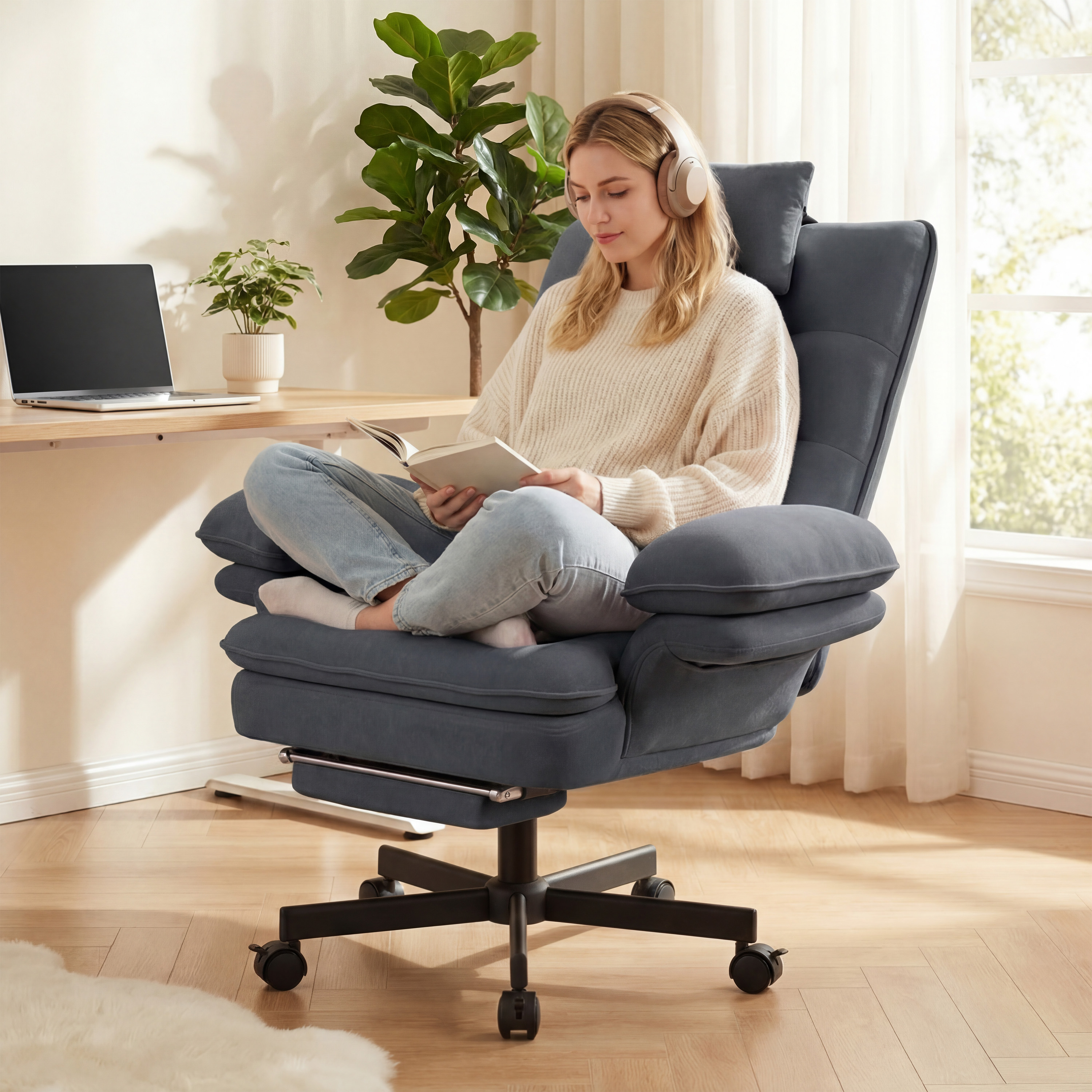 thumbnail video image 2 of Hawsaiy Big and Tall Office Chair with Footrest, Ergonomic Executive Desk Chair with Flip-Up Arms, Reclining High Back Computer Chair with Headrest & Side Pockets, White, 2 of 13